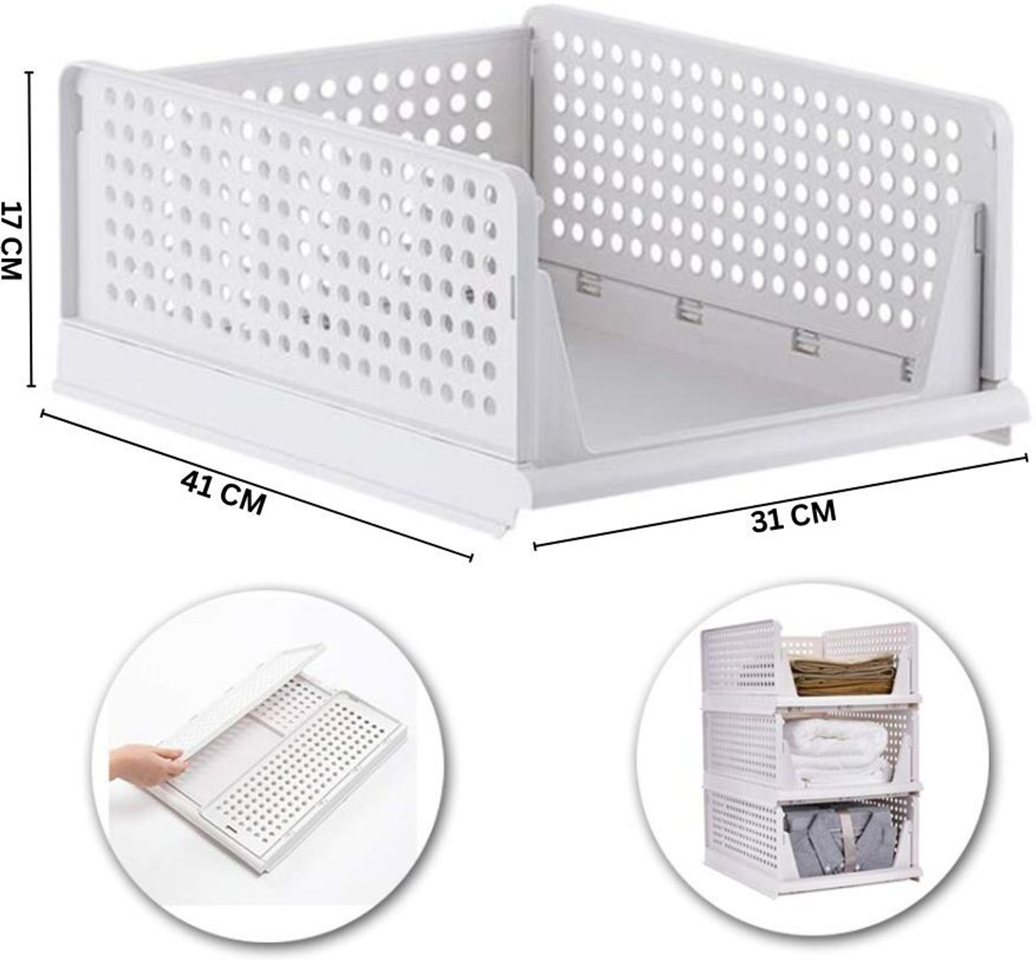 Image of Umax Multipurpose 5 Stackable Clothes Organizer Space Saving Wardrobe Storage Baskets Closet Divider (Plastic)