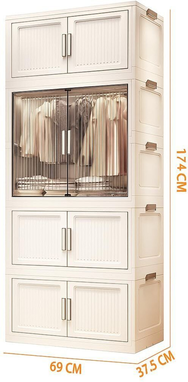 Image of LUHI 1-Wardrobe 4-Door 4-Shelf Plastic Collapsible Cupboard PC Collapsible Wardrobe PP Collapsible Wardrobe