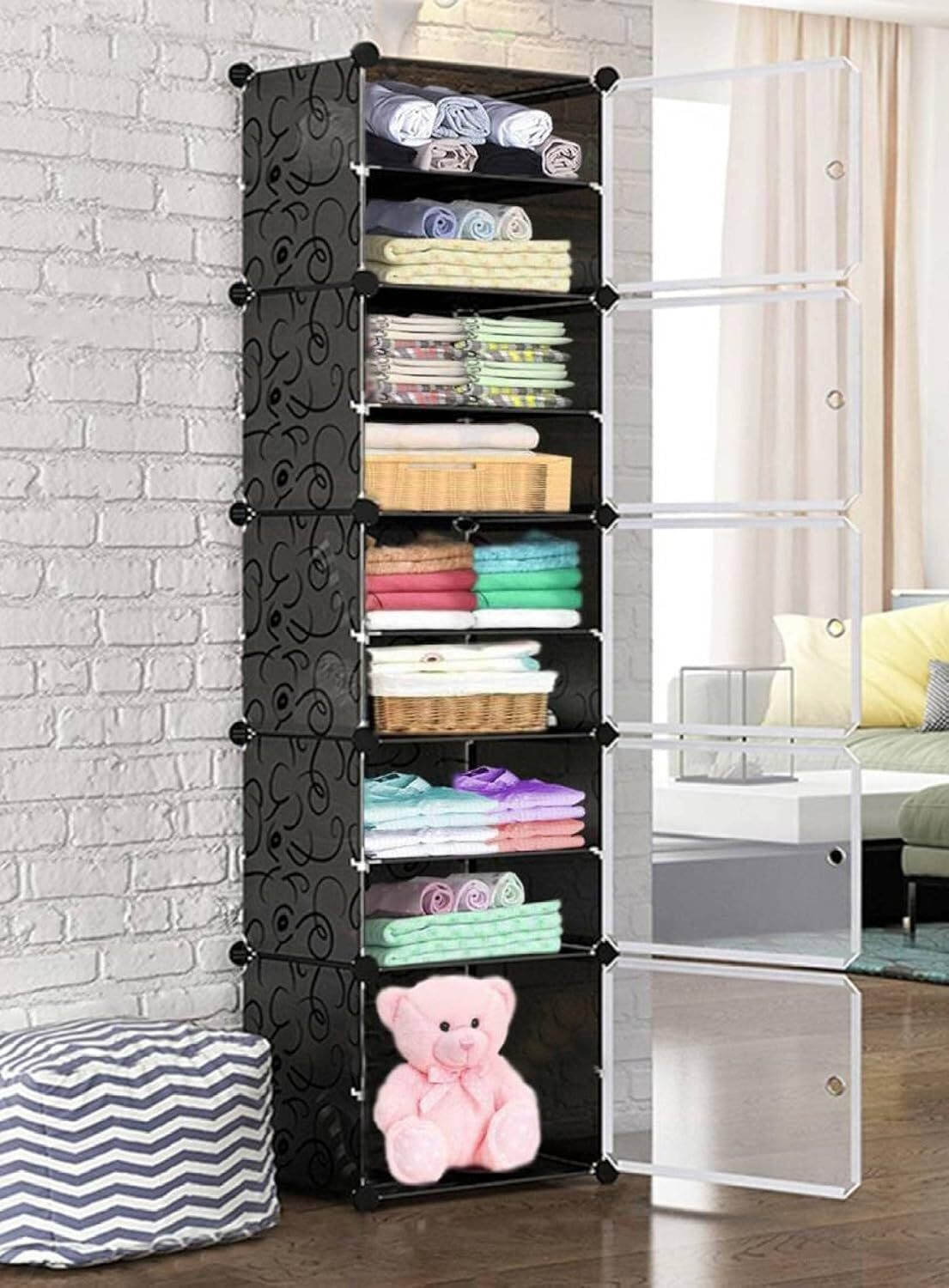 Image of Hemovia 10-Door 5-Shelf Collapsible storage plastic collapsible wardrobe PC Collapsible Wardrobe