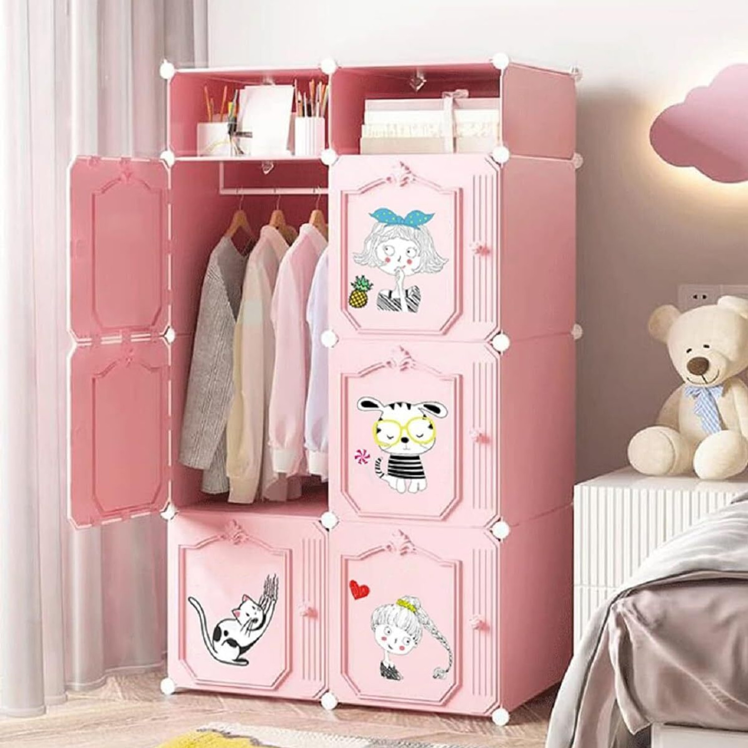 Image of Hemovia 6-Door 8-Shelf Plastic kids Collapsible Cupboard PC Collapsible Wardrobe PC Collapsible Wardrobe
