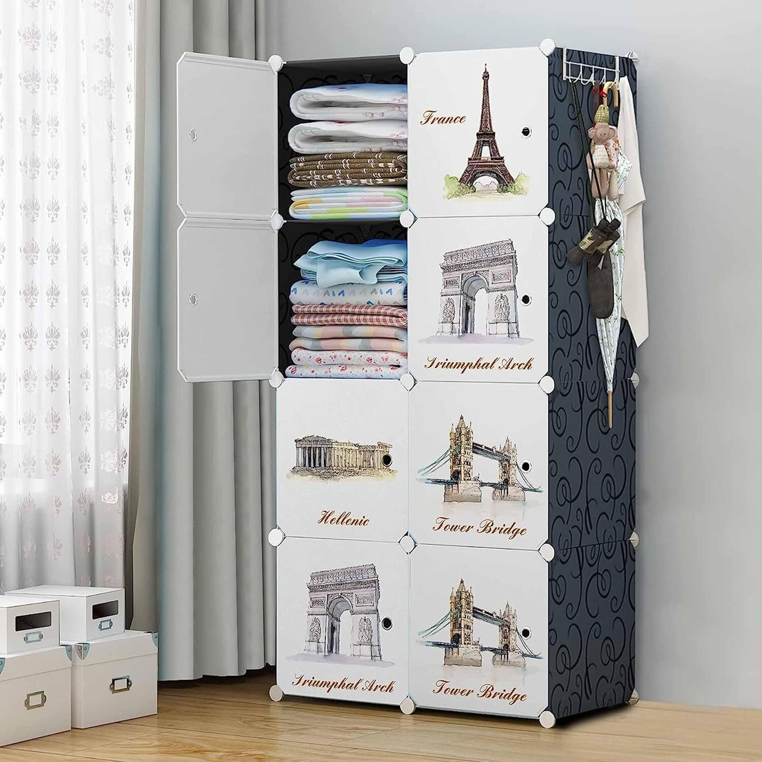 Image of Hemovia 8-Door 8-Shelf Collapsible storage plastic collapsible wardrobe PC Collapsible Wardrobe