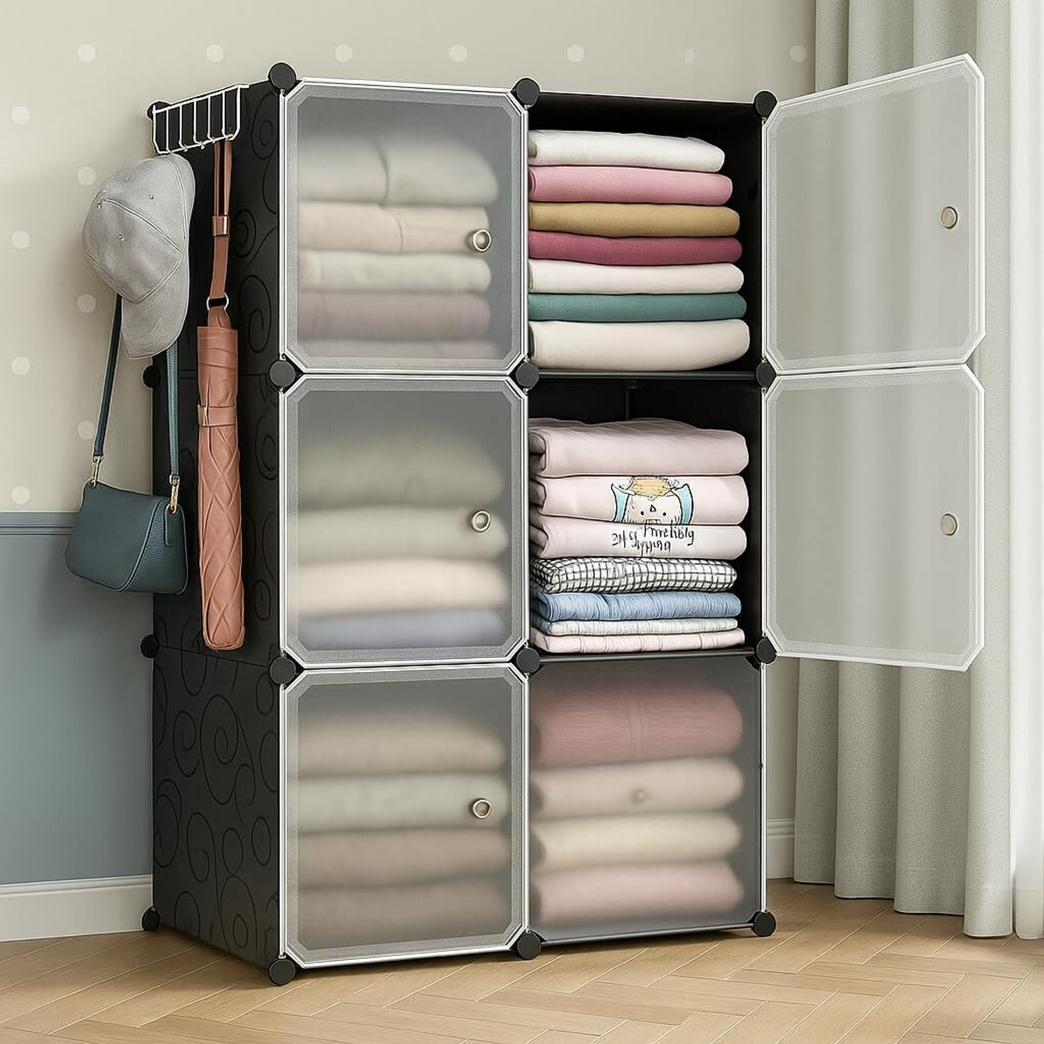 Image of Hemovia 6-Door 8-Shelf Plastic kids Collapsible Cupboard PC Collapsible Wardrobe PC Collapsible Wardrobe