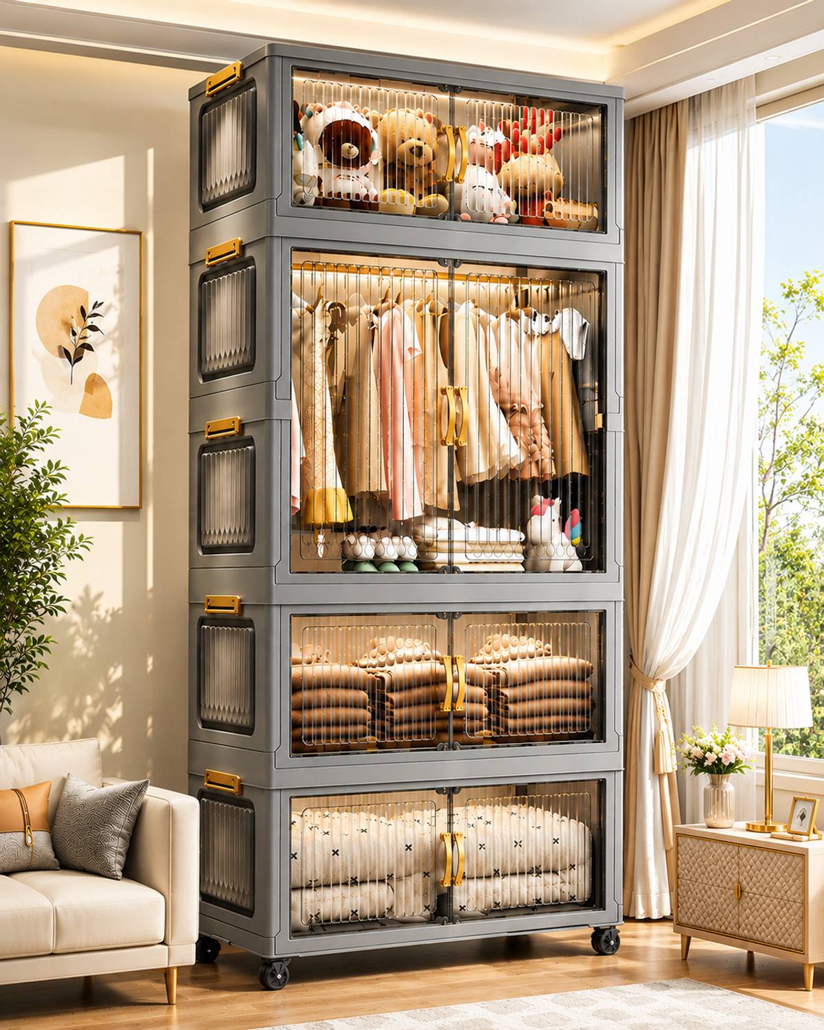 Sasimo 1-Wardrobe 8-Door 4-Shelf Plastic Collapsible Wardrobe