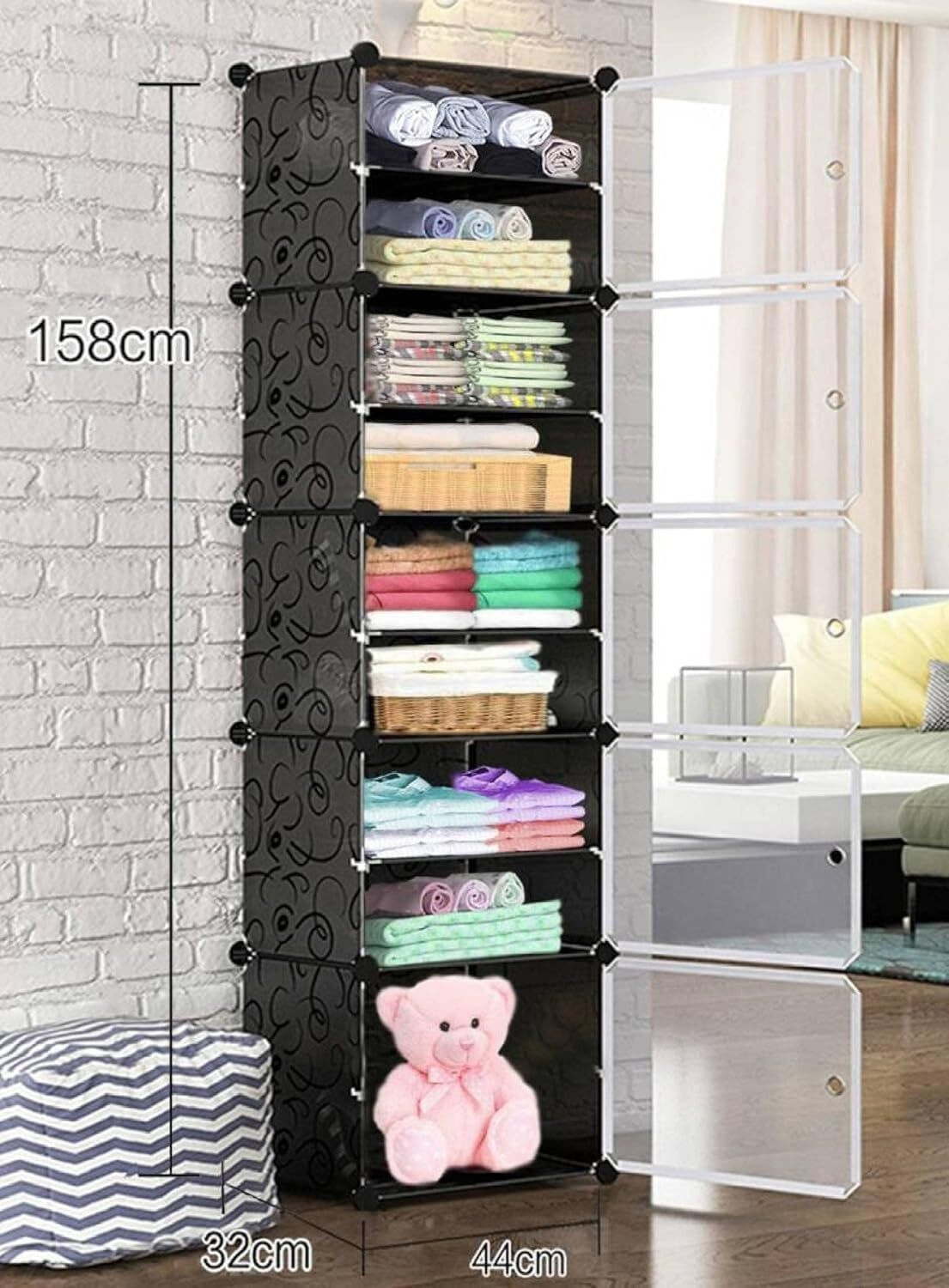 Image of Hemovia 10-Door 5-Shelf Collapsible storage plastic collapsible wardrobe PC Collapsible Wardrobe