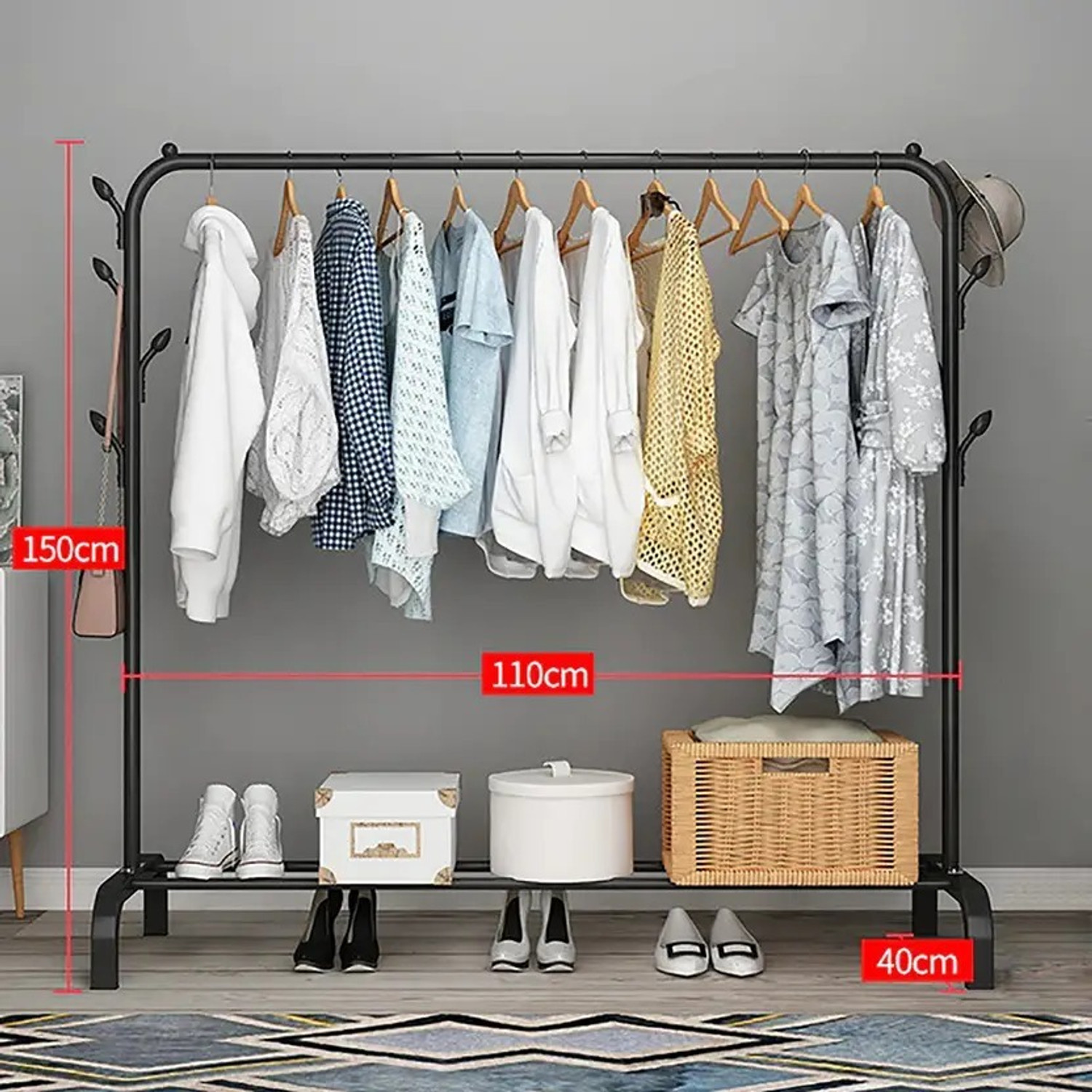 Image of LIGER BLINDS 1 Door 2 Shelf Open Coat clothes hanger stand PP Carbon Steel Collapsible Wardrobe