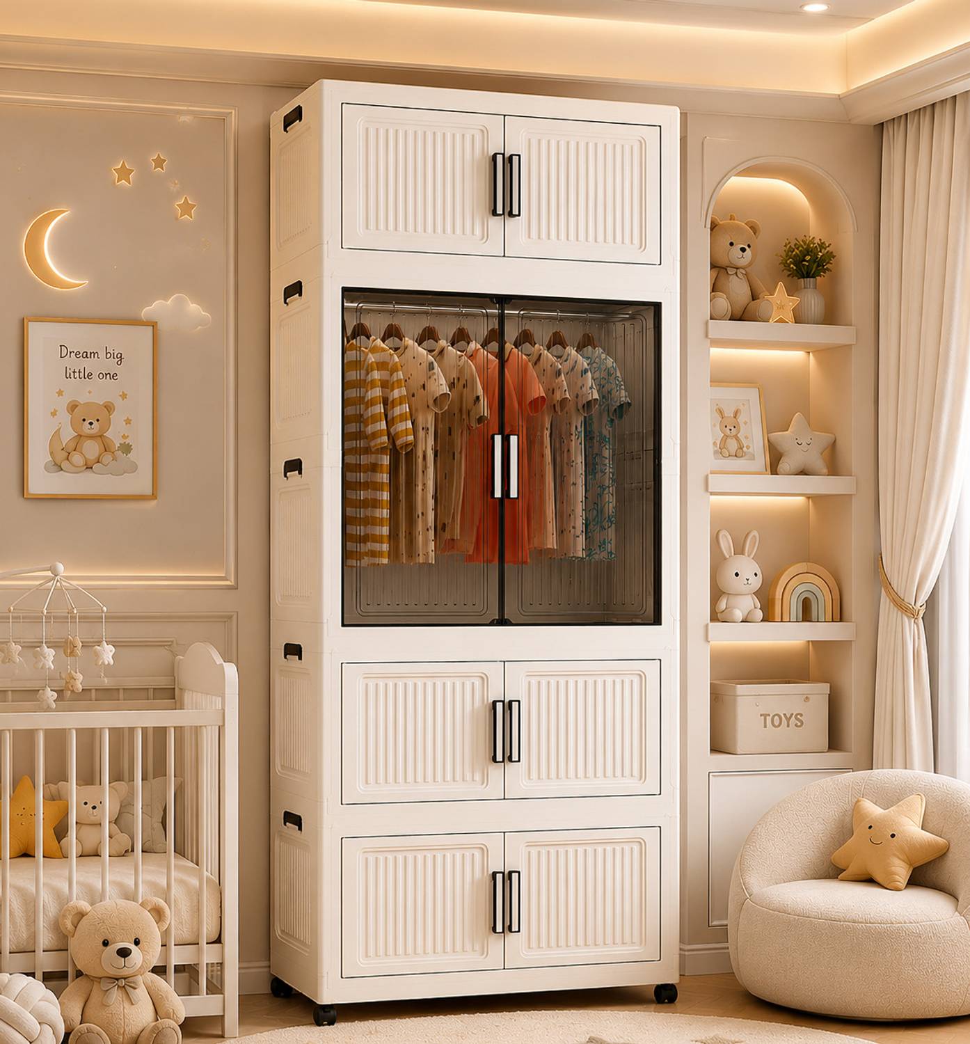 Sasimo 4-Door 4-Shelf Foldable Plastic Collapsible Wardrobe