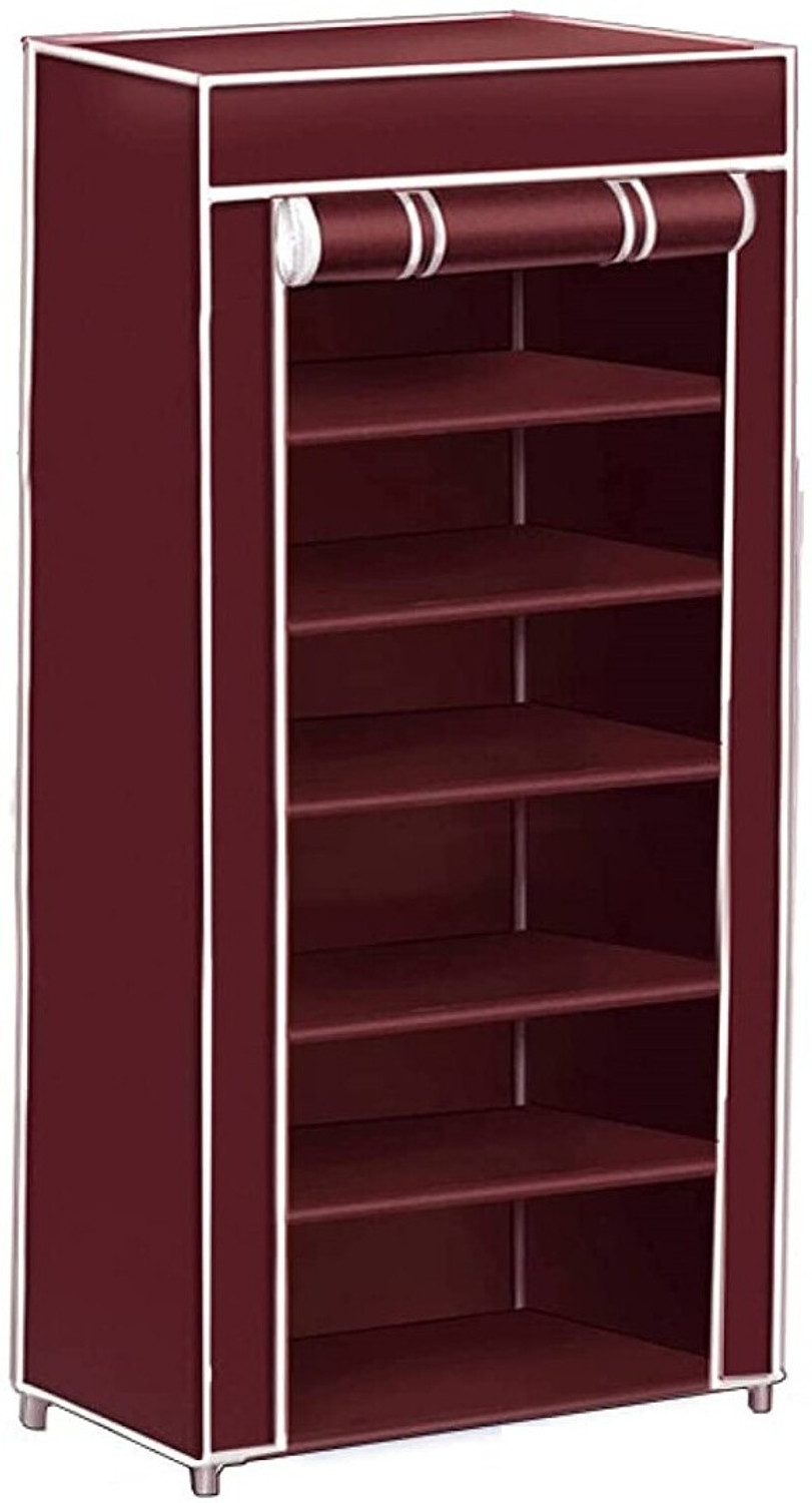 Image of SHYAM JI Space Saving /Rack Shelf Organizer 6 Layer Shoe Rack Organizer Stand PVC Collapsible Wardrobe (Finish Color - MAROON, DIY(Do-It-Yourself))