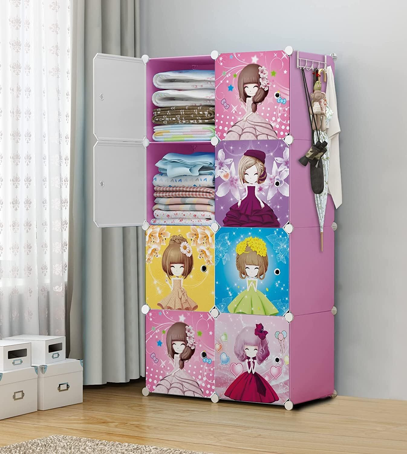 Image of Hemovia 8-Door 8-Shelf Plastic Collapsible PC PP Collapsible Wardrobe