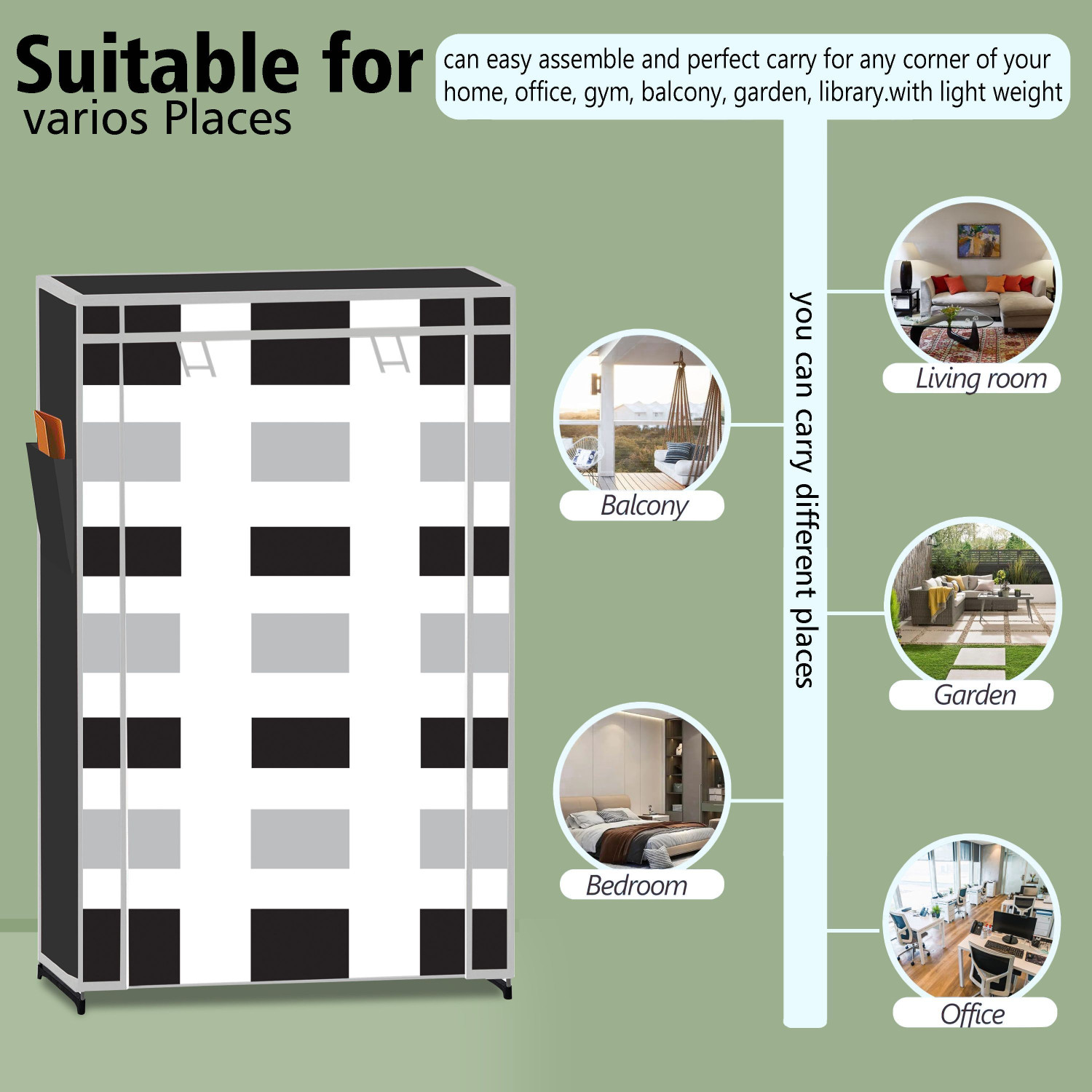 Image of FurniGully 5 Shelf Foldable Collapsible Wardrobe Storage Organizer Almirah Cloth Rack Carbon Steel Collapsible Wardrobe