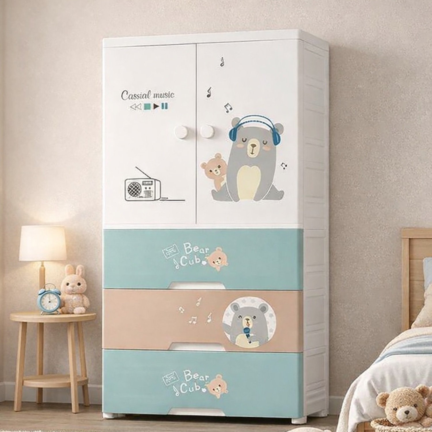 Image of Sasimo 1-Wardrobe 3-Drawer 4-Shelf Plastic foldable Cupboard PC Collapsible Wardrobe