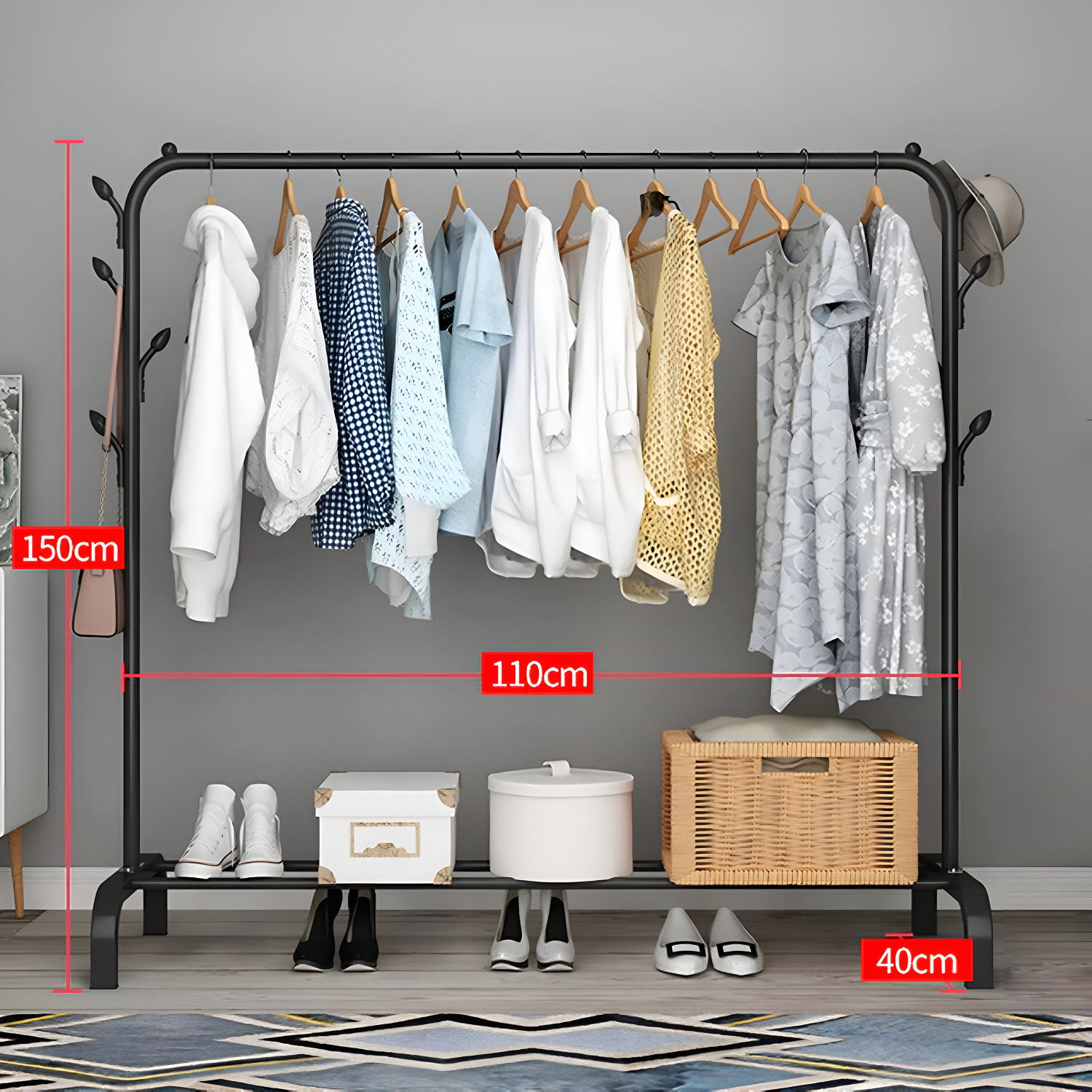 Image of AD-RML Metal Multi functional Heavy-Duty Garment Stand Cloth Rack Freestanding Storage Carbon Steel Collapsible Wardrobe