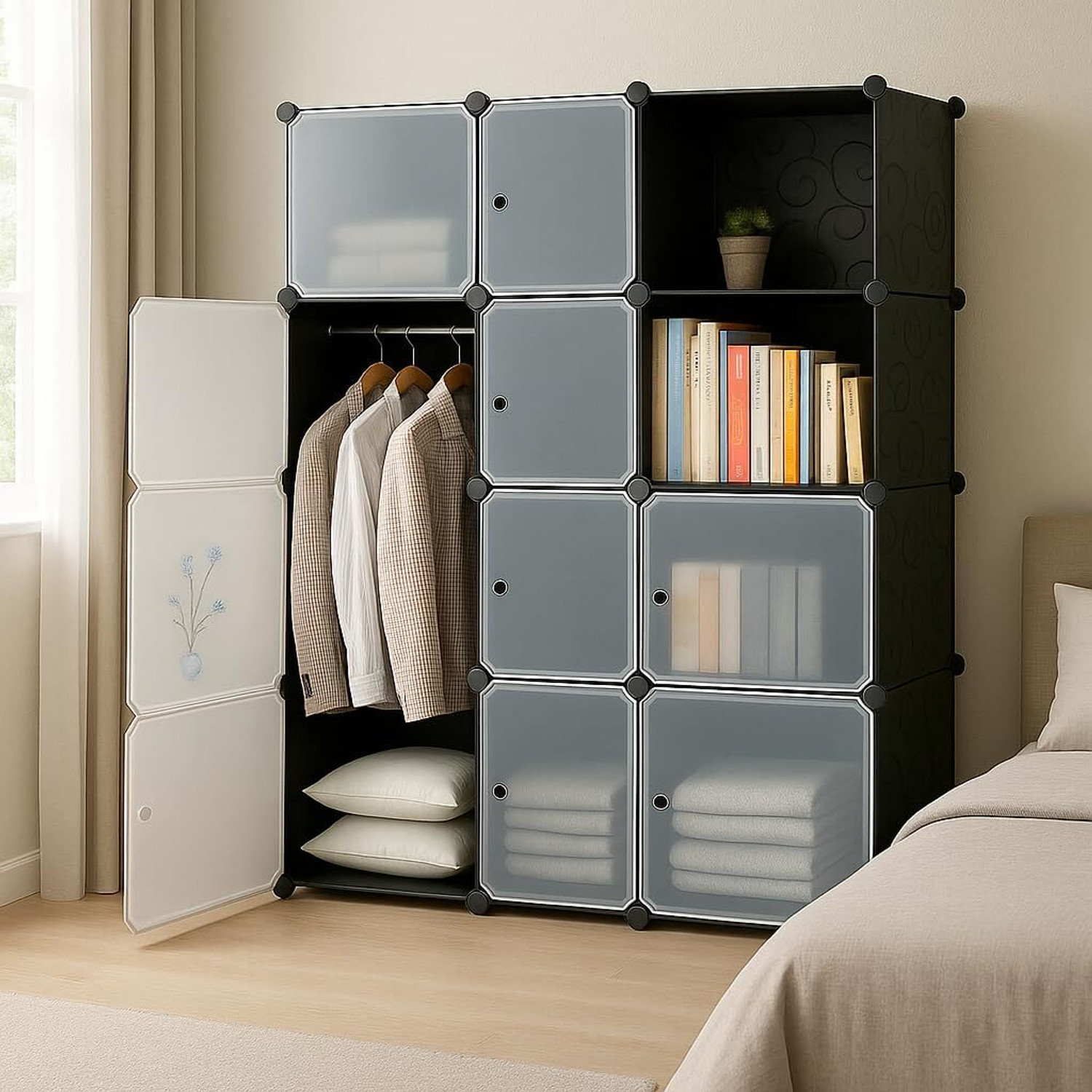 Image of LUHI 10-Door 12-Shelf Plastic almirah for kids, almirah of clothes ,cupboard PC Collapsible Wardrobe
