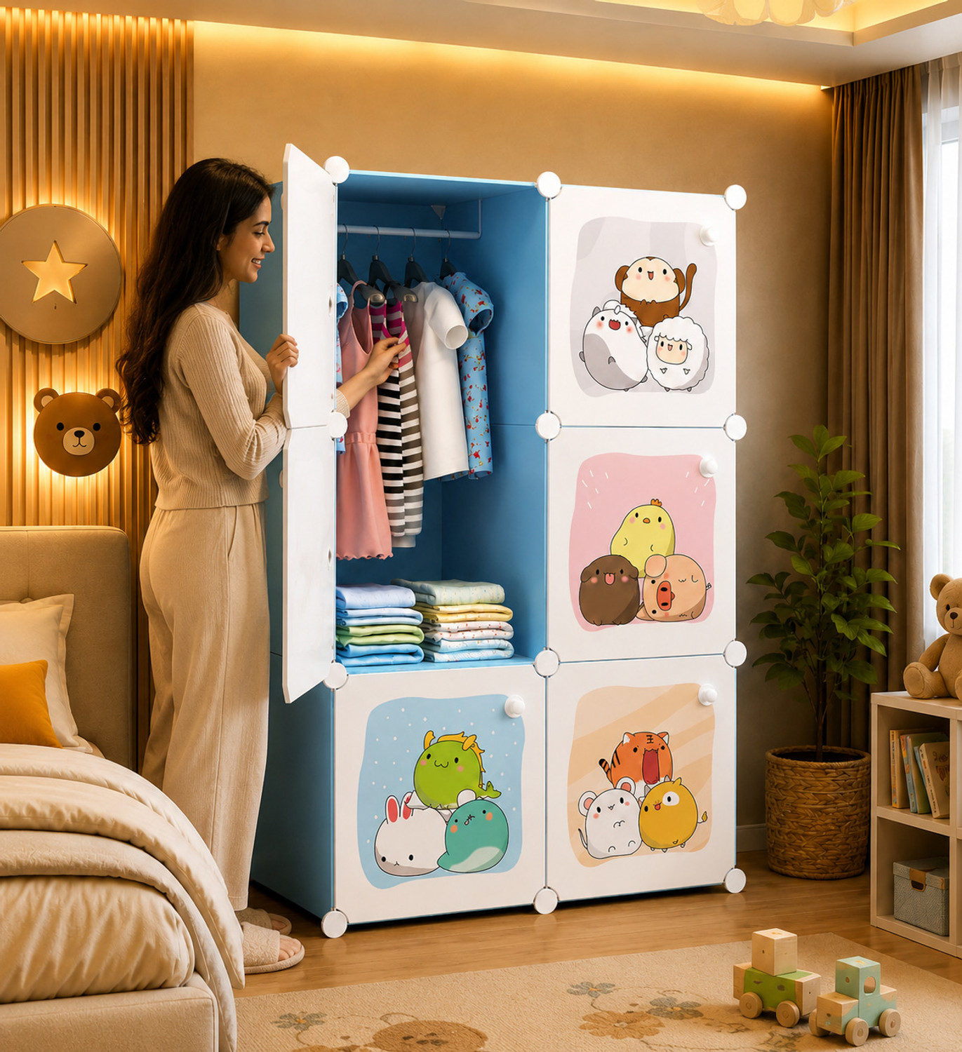 Image of Sasimo 6-Door 6-Shelf Plastic kids Collapsible Cupboard PC Collapsible Wardrobe