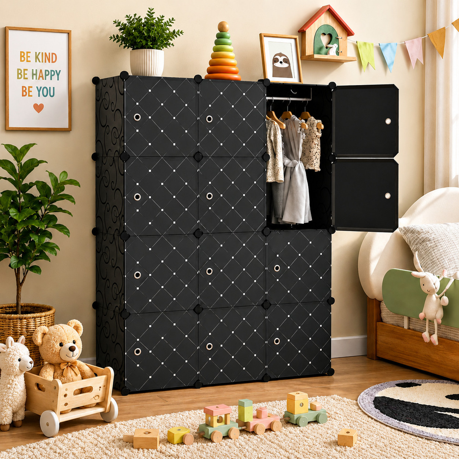 Image of Hayosha 12-Door 12-Shelf Plastic kids & Adults Collapsible Cupboard PC Collapsible Wardrobe