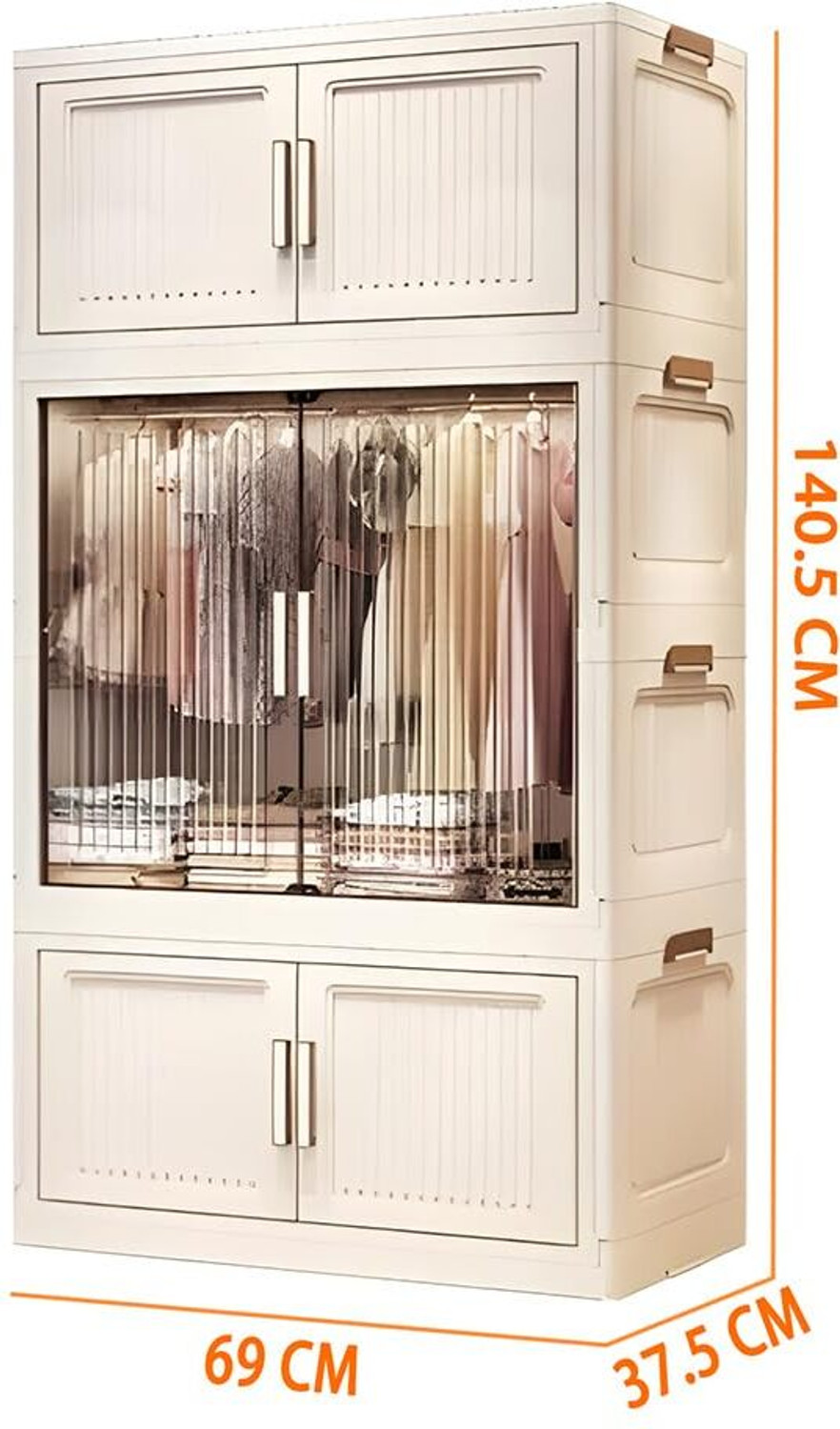 Image of Hemovia 3-Door 3-Shelf Plastic kids Collapsible Cupboard PC Collapsible Wardrobe PC Collapsible Wardrobe