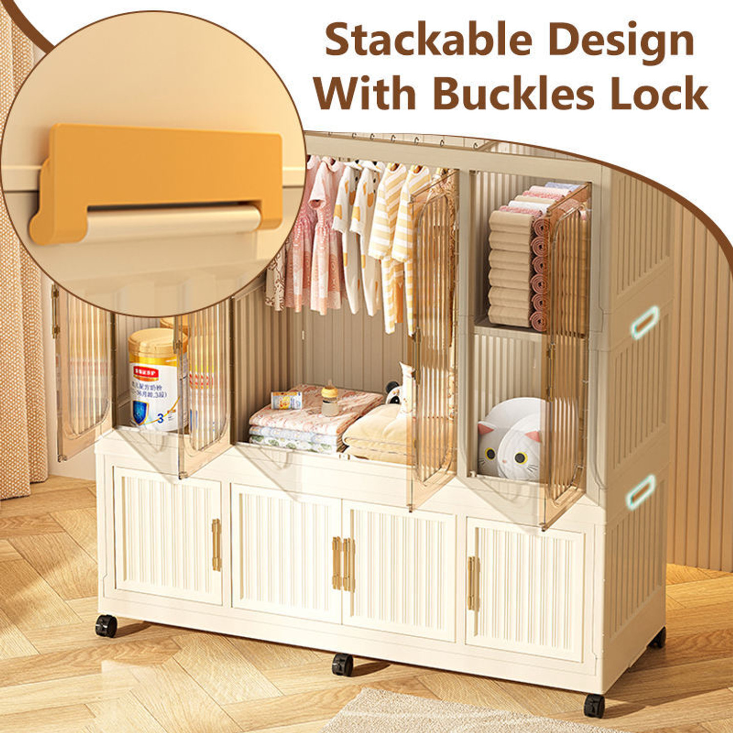 Image of Sasimo 1-Wardrobe 8-Door 8-Shelf Plastic foldable Cupboard PC Collapsible Wardrobe