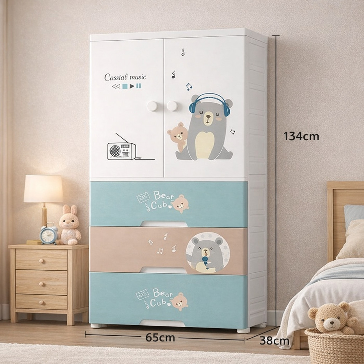 Image of Sasimo 1-Wardrobe 3-Drawer 4-Shelf Plastic foldable Cupboard PC Collapsible Wardrobe