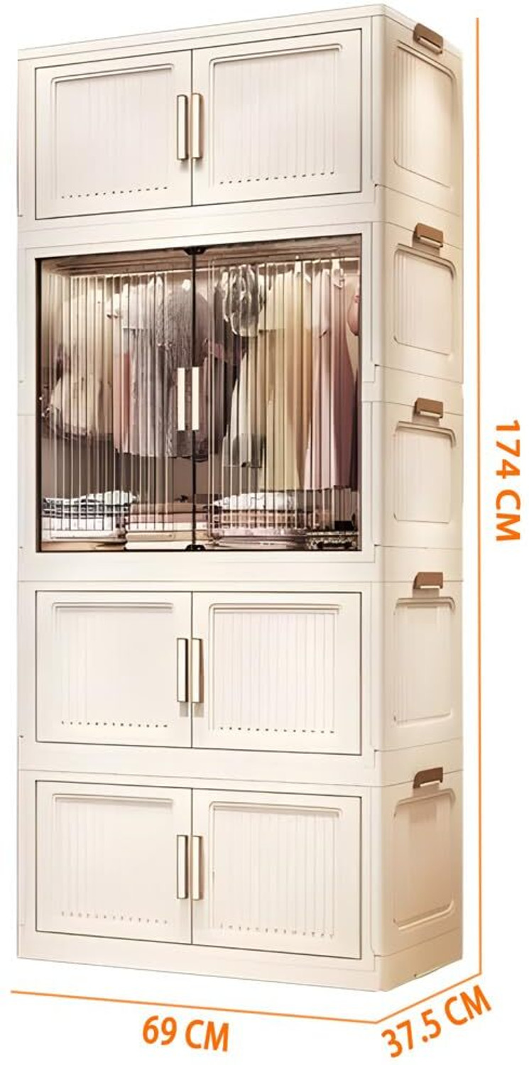 Image of Hemovia 6-Door 8-Shelf Plastic kids Collapsible Cupboard PC Collapsible Wardrobe PC Collapsible Wardrobe