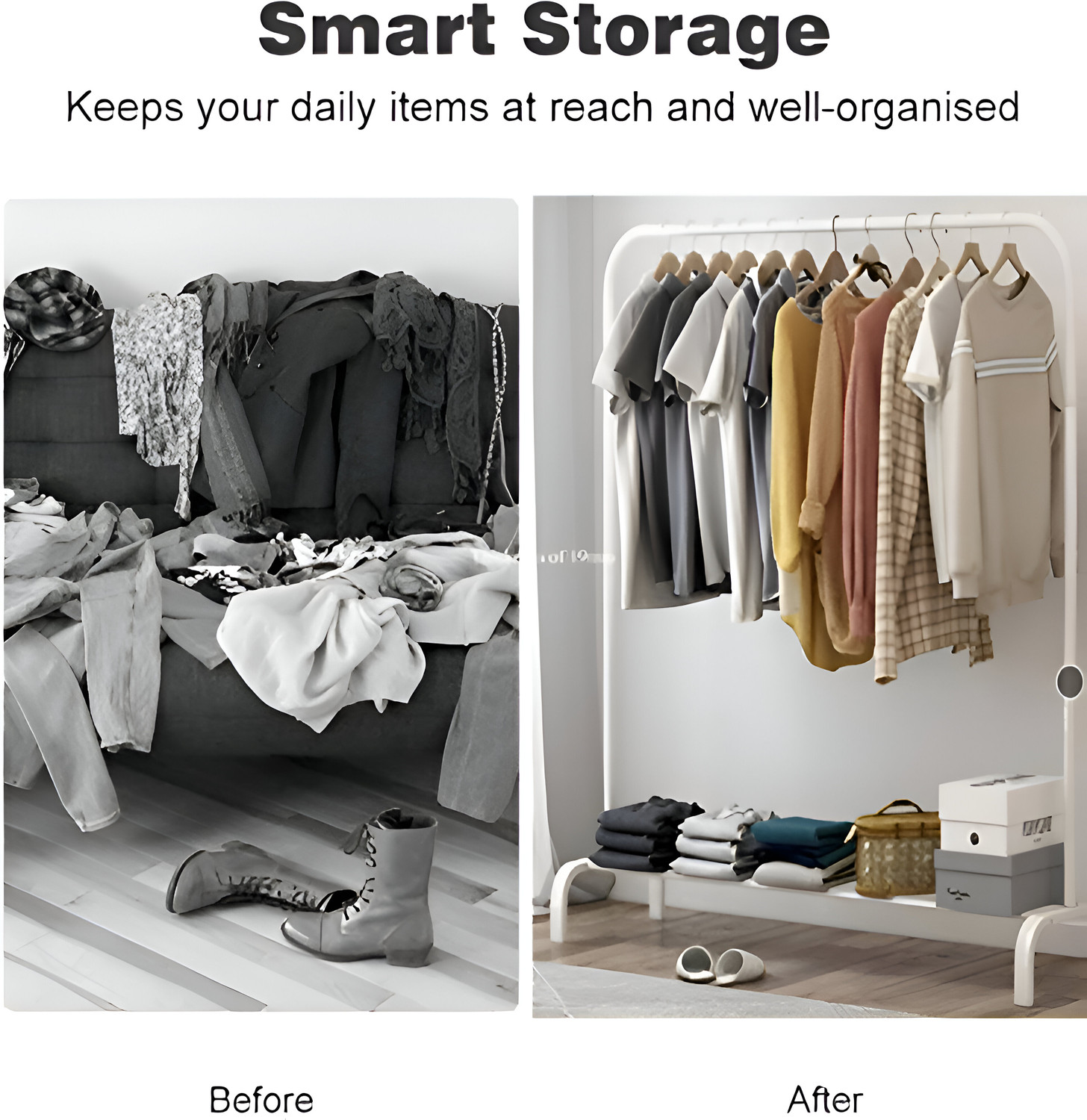 Image of VIV-ATIQ Metal Garment Freestanding Rack HeavyDuty Indoor Bedroom ClothesCoat Shoes Stand Carbon Steel Collapsible Wardrobe