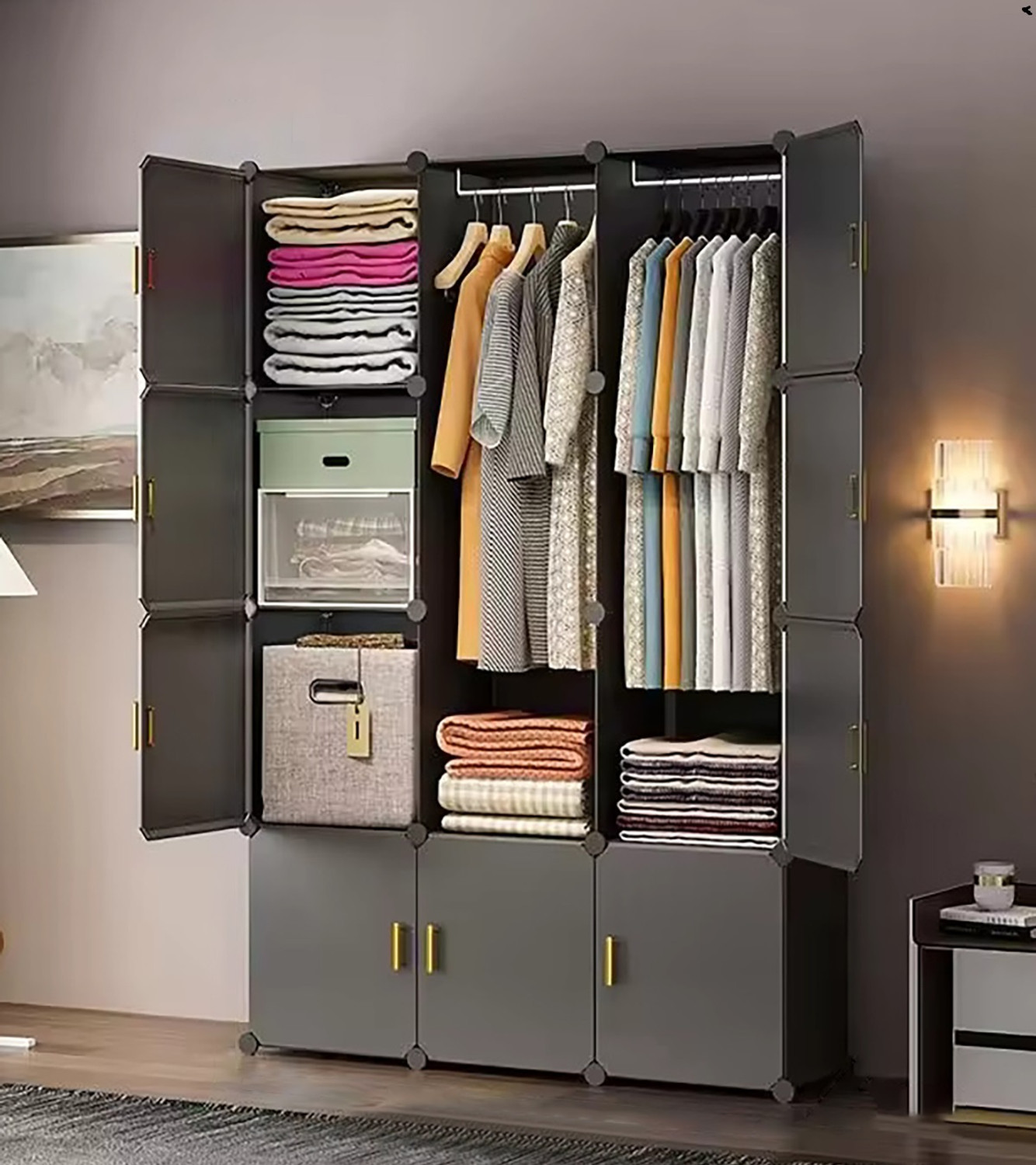 Image of Sasimo 12-Door 12-Shelf Plastic kids Collapsible Cupboard Carbon Steel Collapsible Wardrobe