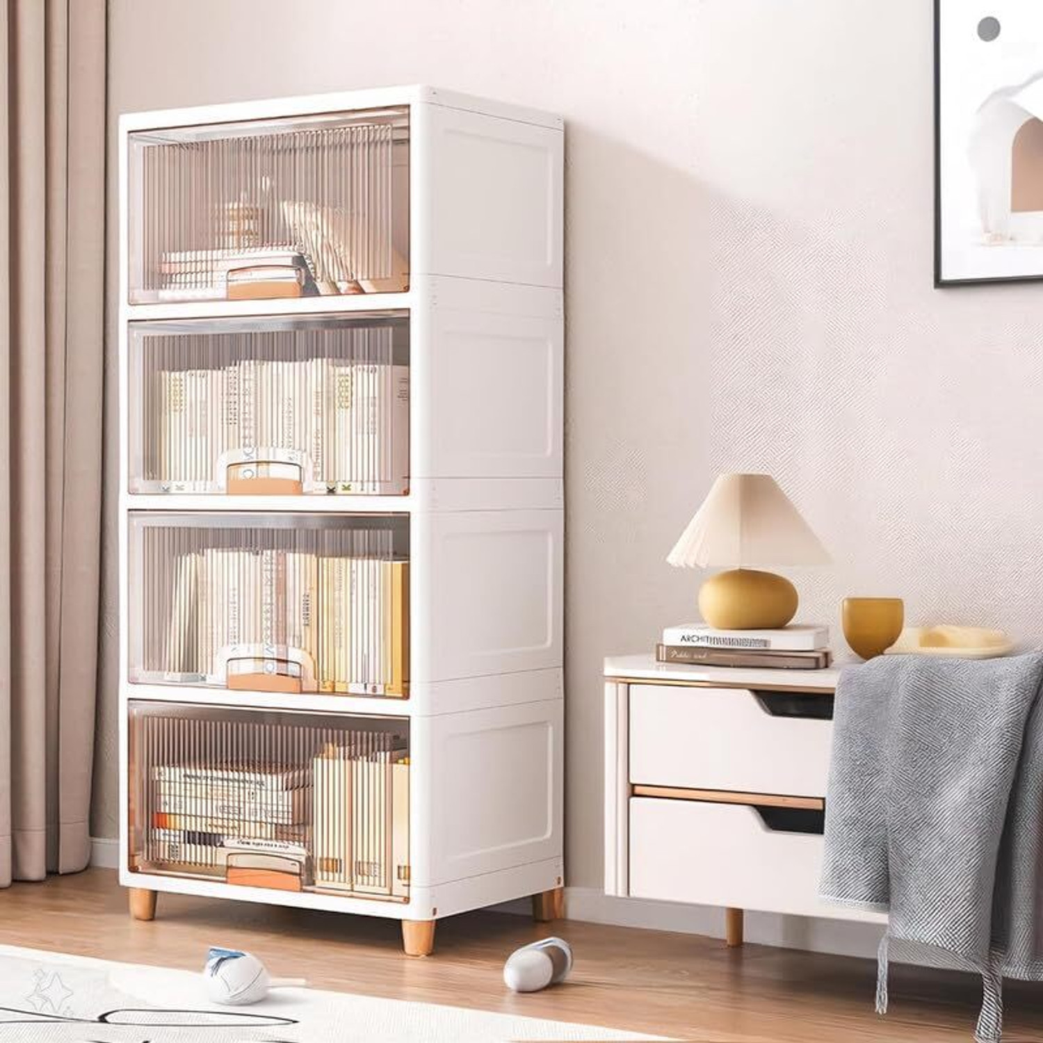 Image of Owme Multipurpose Collapsible Wardrobe Stand with Transparent Door, Cloths Wardrobe Carbon Steel Collapsible Wardrobe