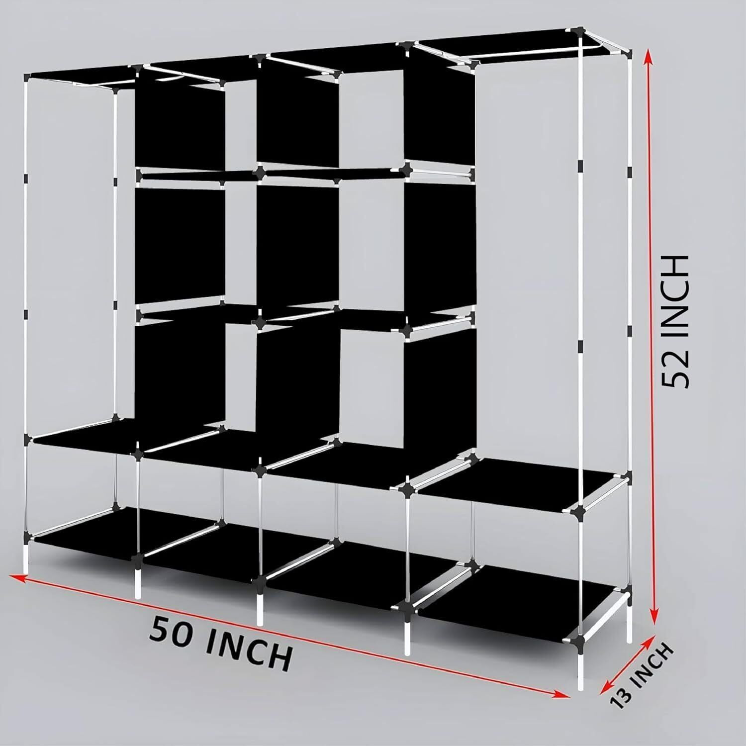 Image of HUENISH Collapsible Plastic Wardrobe, 1 Hanging Space, 12 Shelves, 1 Side Pocket PP Collapsible Wardrobe