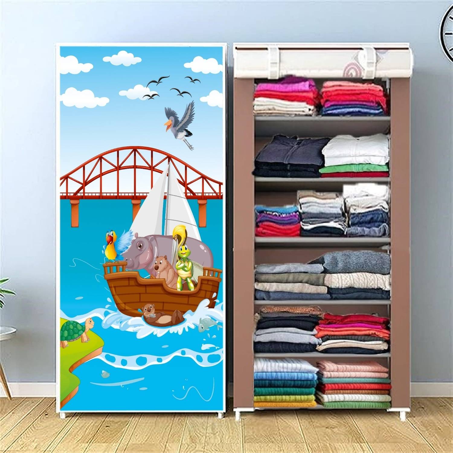 colcum 6L ANIMAL BRIDGE PREMIUM PRINT Micro Fiber Collapsible Wardrobe