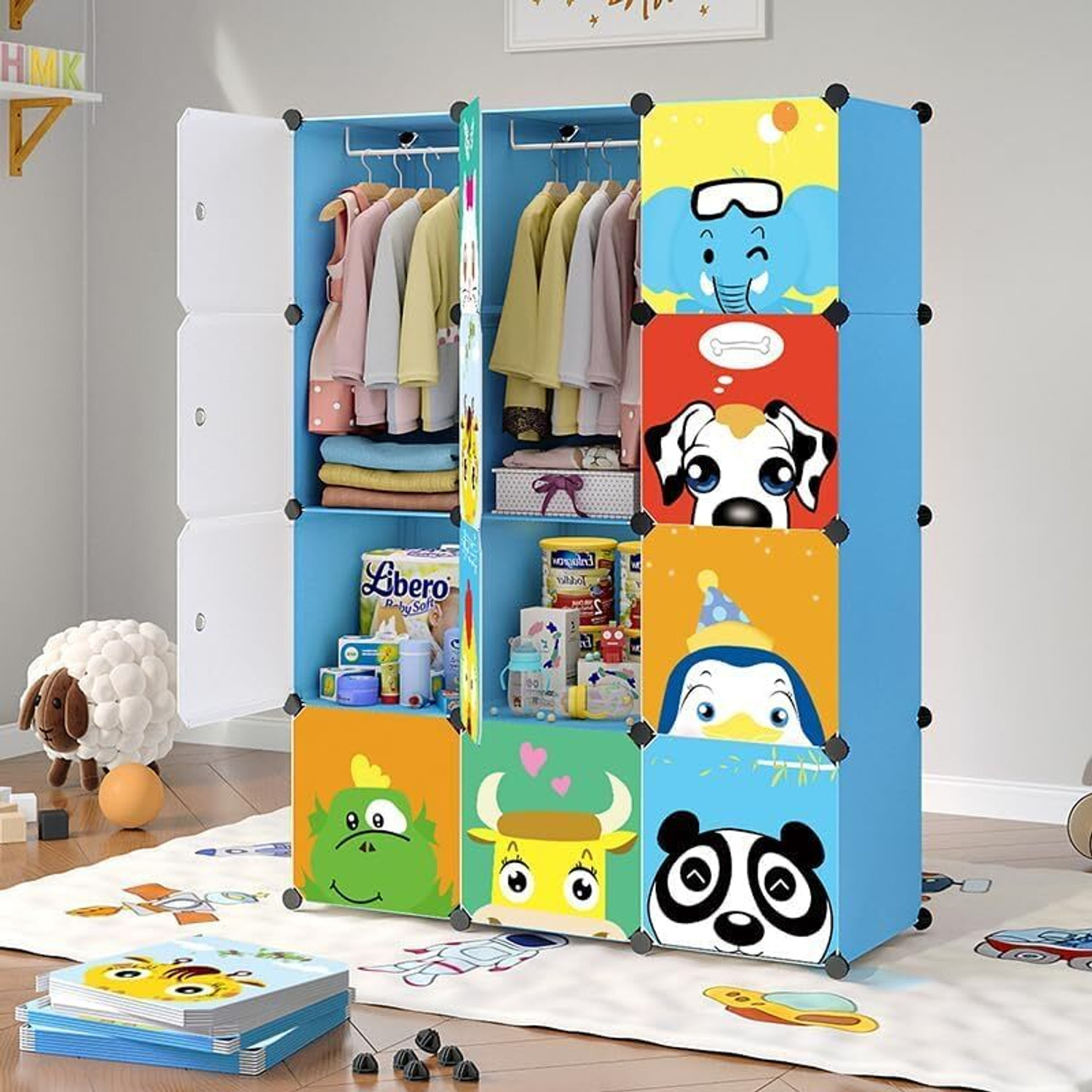 Image of Hemovia 12-Door 12-Shelf Plastic kids Collapsible Cupboard PC Collapsible Wardrobe PC Collapsible Wardrobe