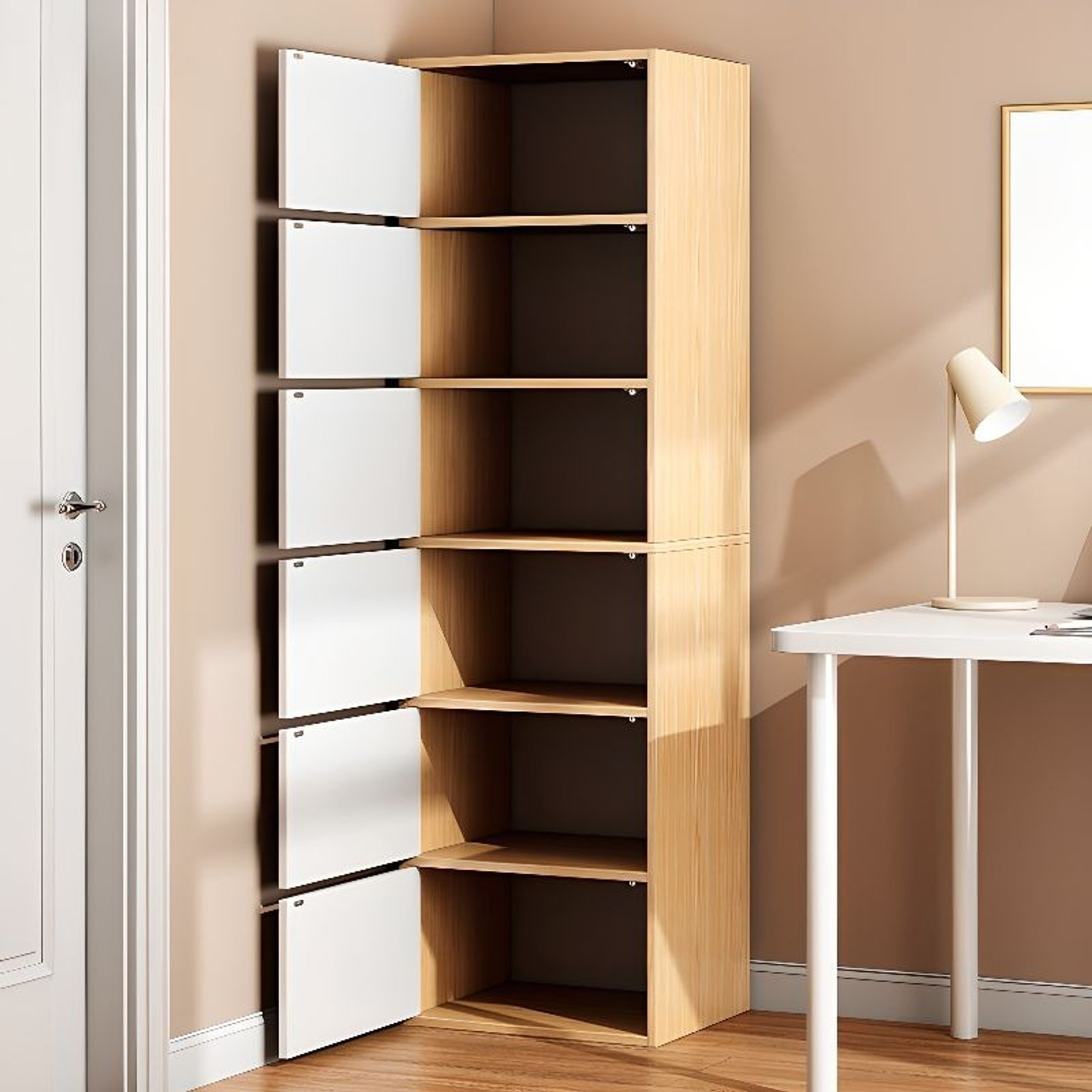 Image of Sasimo 6-Door 6-Shelf Closet Engineered Wood Collapsible Cupboard PC Collapsible Wardrobe