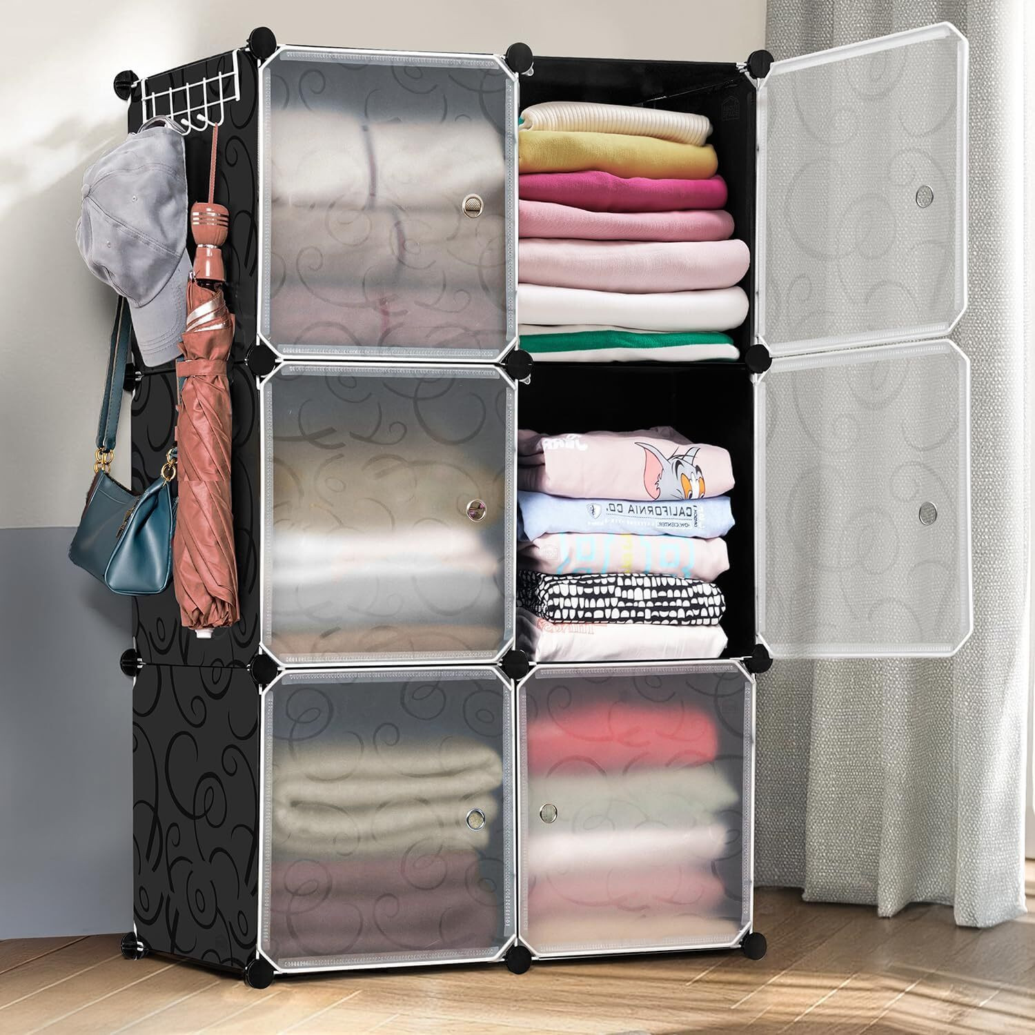 Image of Hemovia 6-Door 8-Shelf Plastic kids Collapsible Cupboard PC Collapsible Wardrobe PC Collapsible Wardrobe