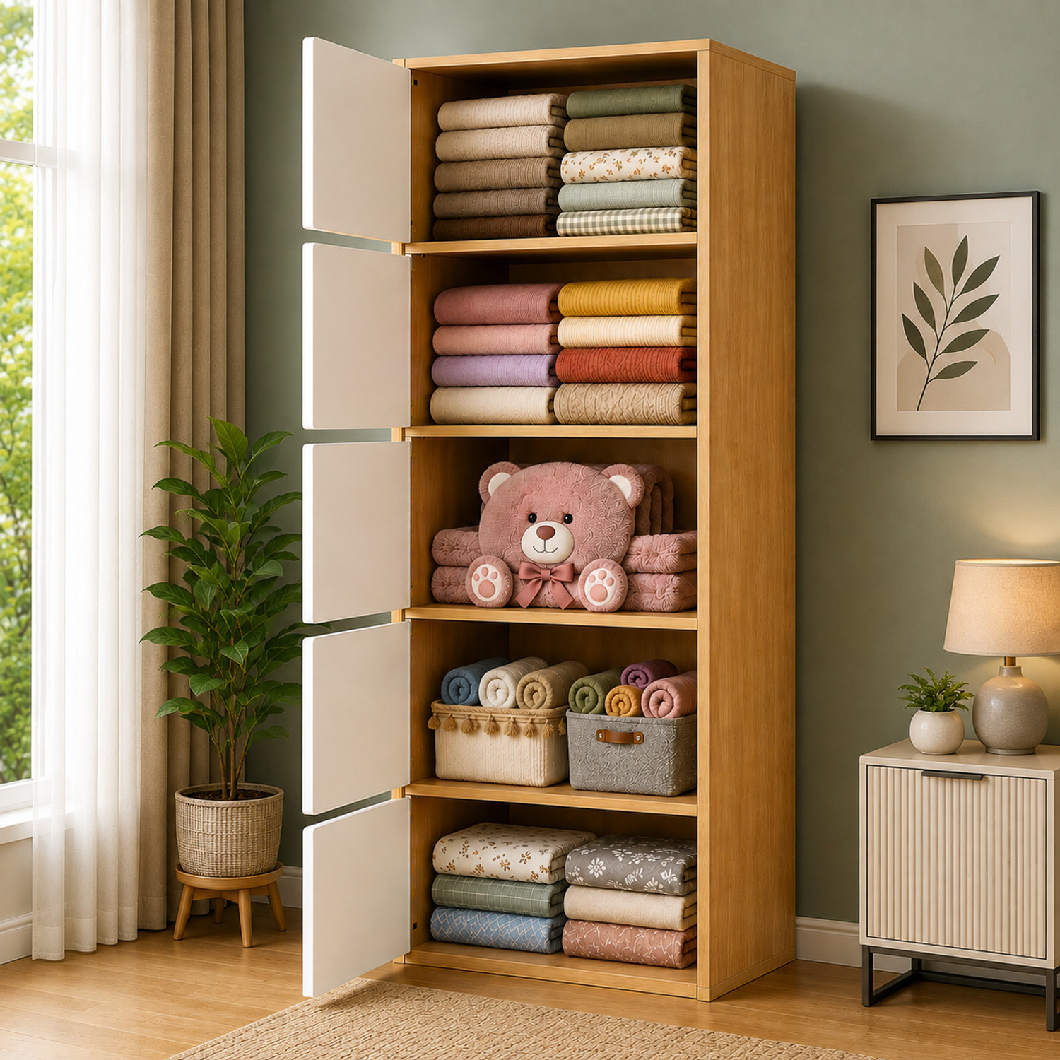 Image of Sasimo 5-Door 5-Shelf Closet Engineered Wood Collapsible Cupboard PC Collapsible Wardrobe