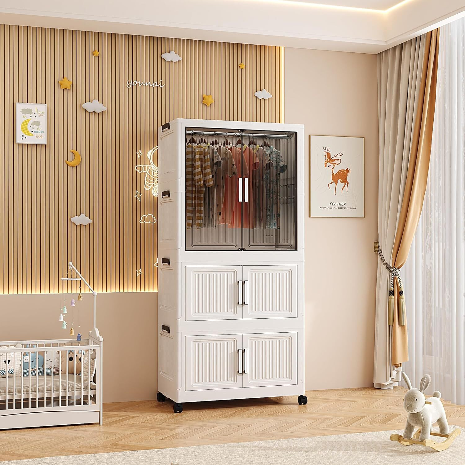 Image of Hemovia 3-Door 3-Shelf Plastic kids Collapsible Cupboard PC Collapsible Wardrobe PC Collapsible Wardrobe