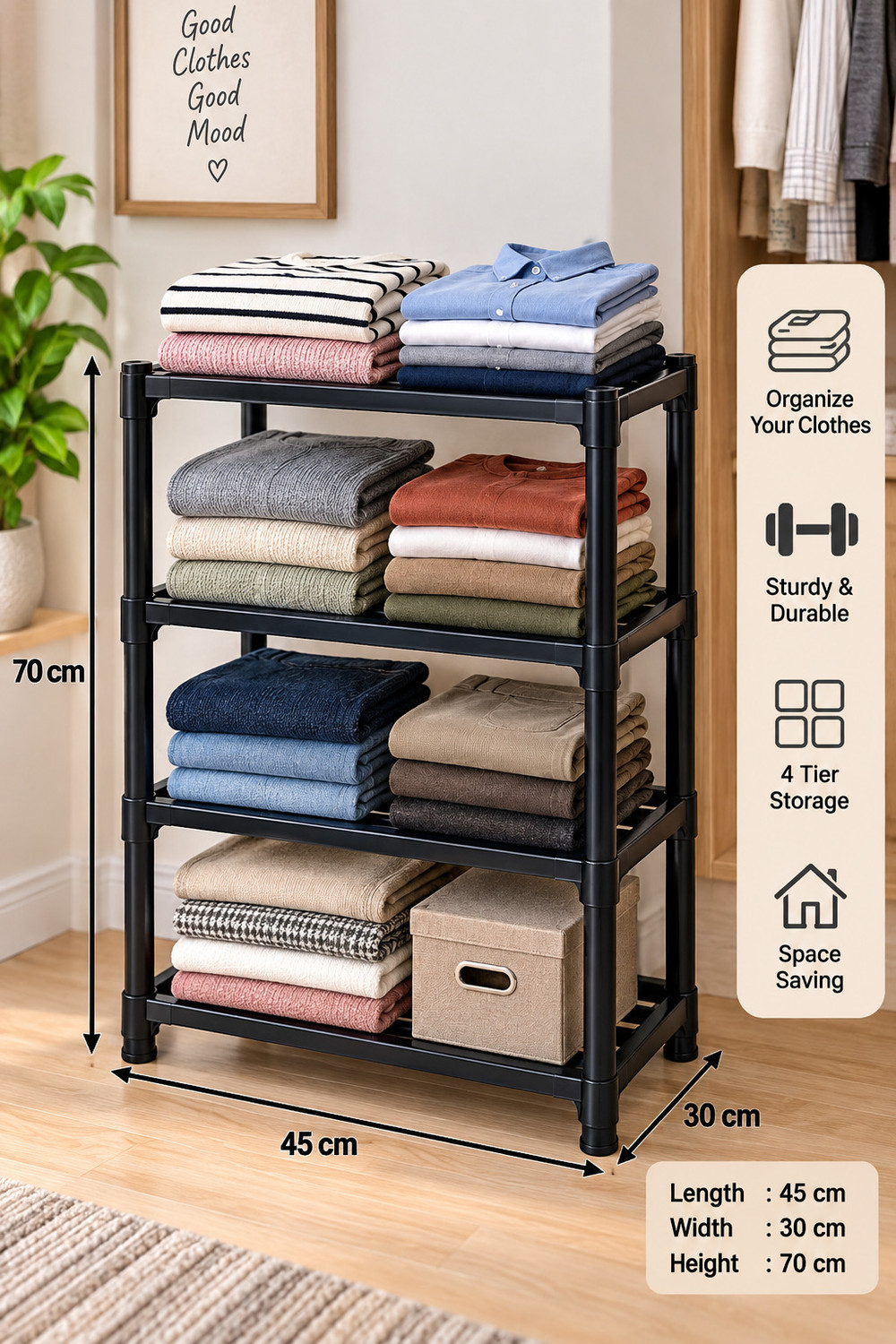 Image of jagahFlex 4 LAYER MULTIPURPOSE RACK PP Collapsible Wardrobe
