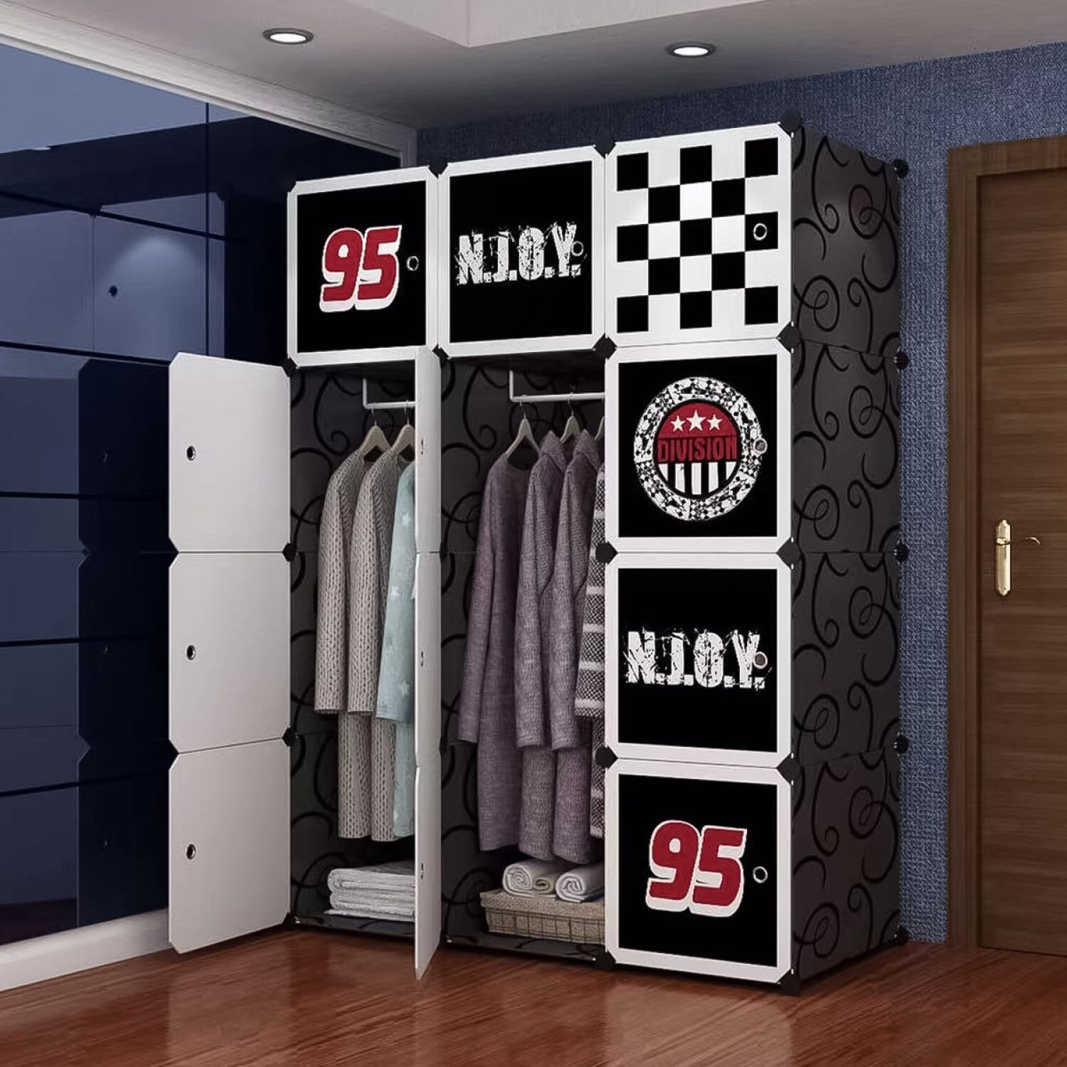 Image of KROOH 12-Door 8-Shelf Plastic almari Collapsible PC Collapsible Wardrobe Number95-H3 PP Collapsible Wardrobe