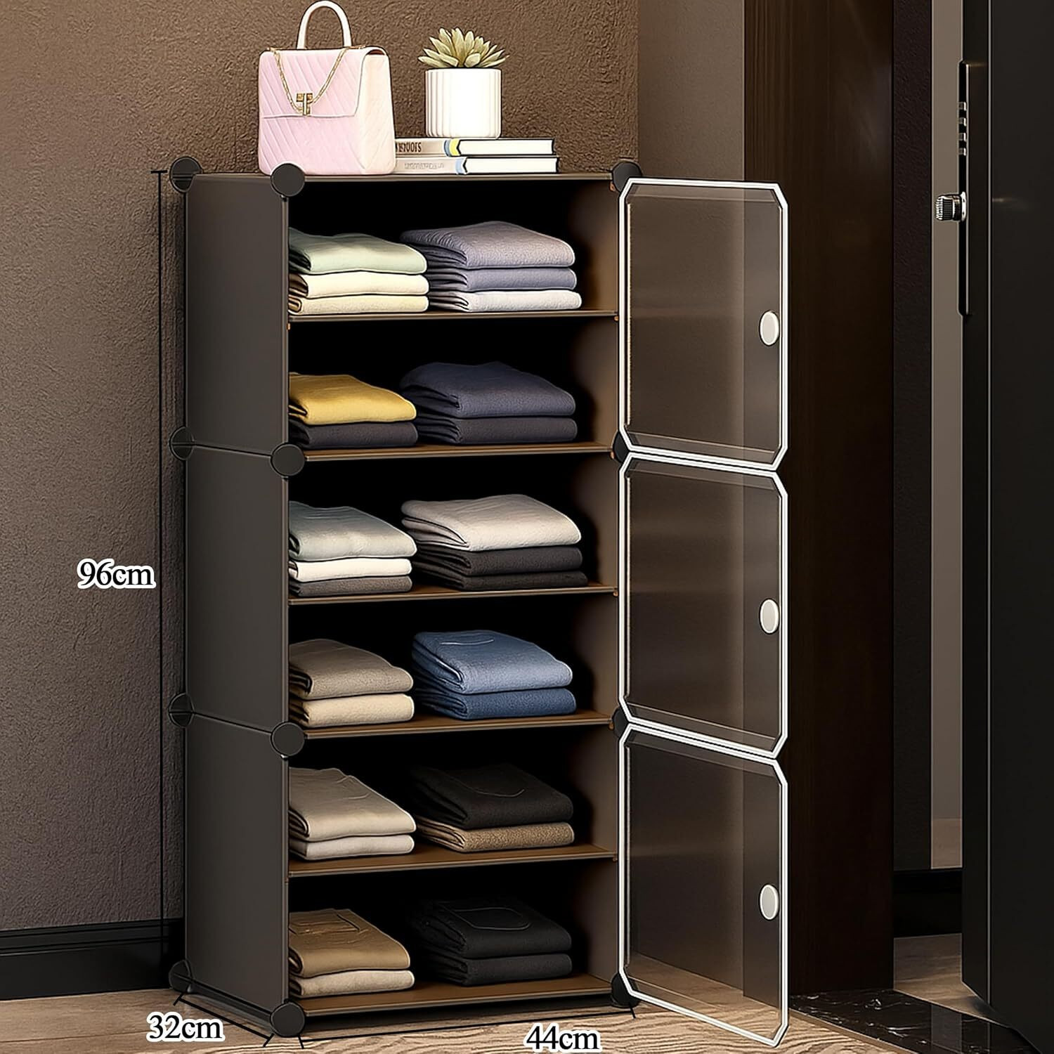 Image of COROID 3-Door-6 Shelf Plastic almari Cupboard of clothes Storage Rack Closest Organizer PC Collapsible Wardrobe