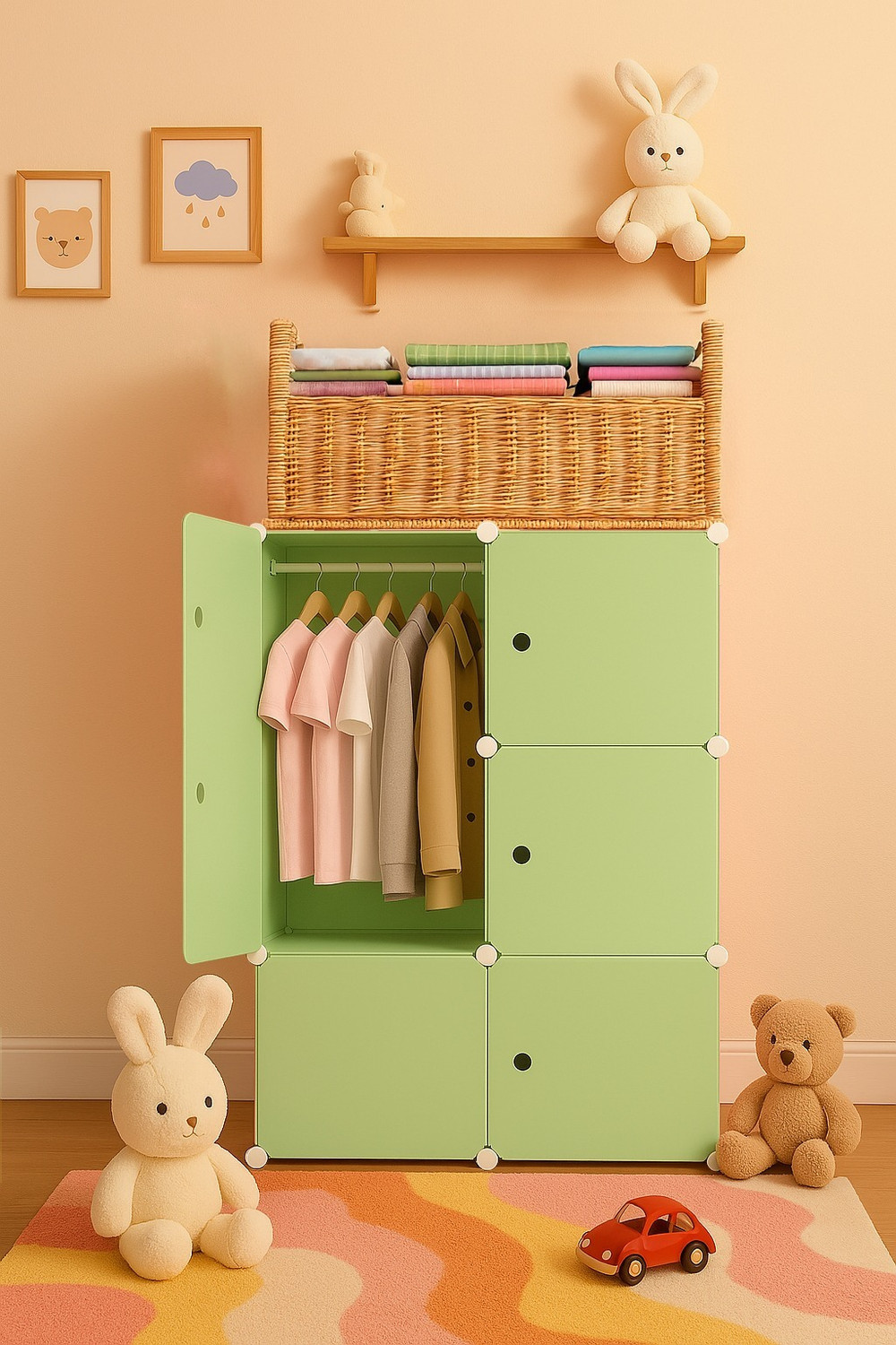 Image of SNKR ESSENTIALS 6-Door 6-Shelf Plastic kids Collapsible Cupboard Clothes Rack PP Collapsible Wardrobe