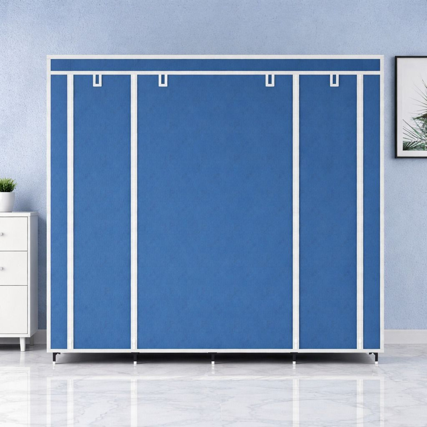 Image of HUENISH Collapsible Plastic Wardrobe, 1 Hanging Space, 12 Shelves, 1 Side Pocket PP Collapsible Wardrobe