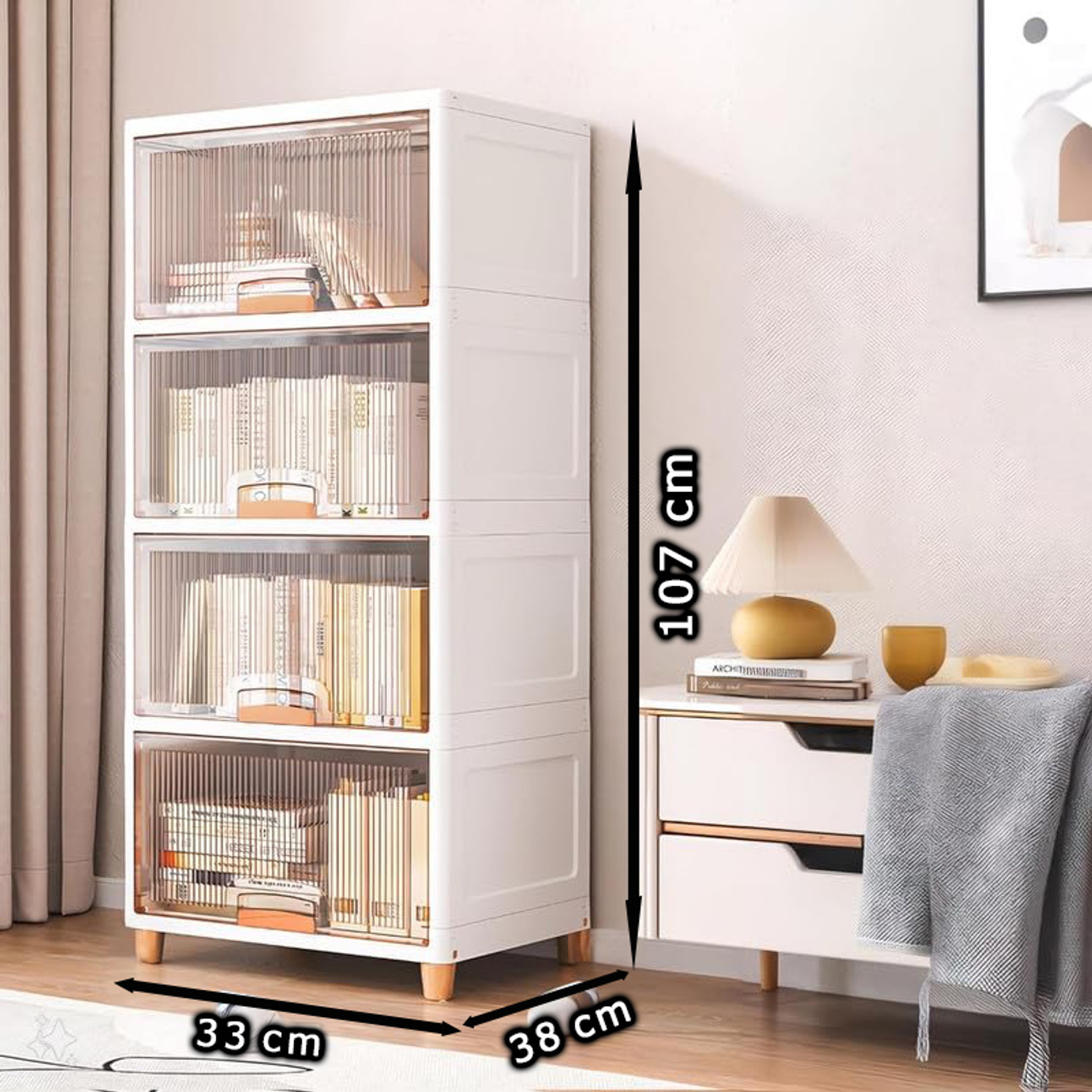 Image of Owme Multipurpose Collapsible Wardrobe Stand with Transparent Door, Cloths Wardrobe Carbon Steel Collapsible Wardrobe