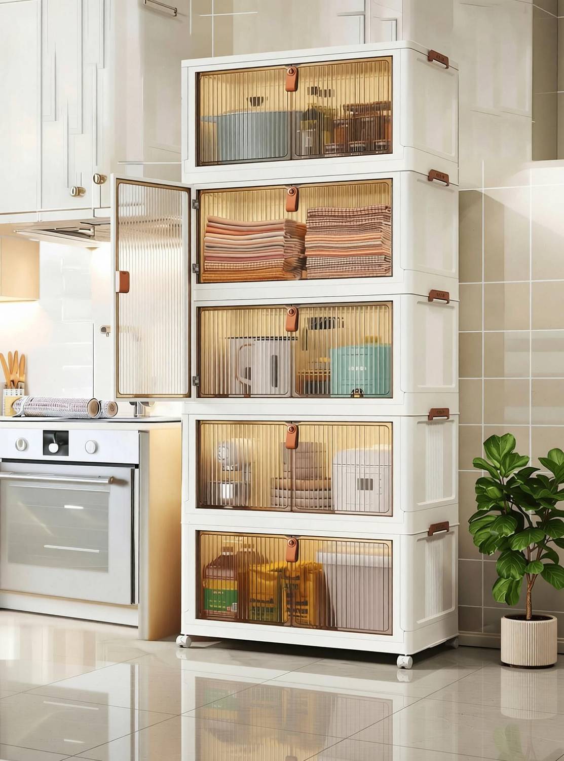 Sasimo 5-Door 5-Shelf Plastic Foldable Cupboard - Image 3