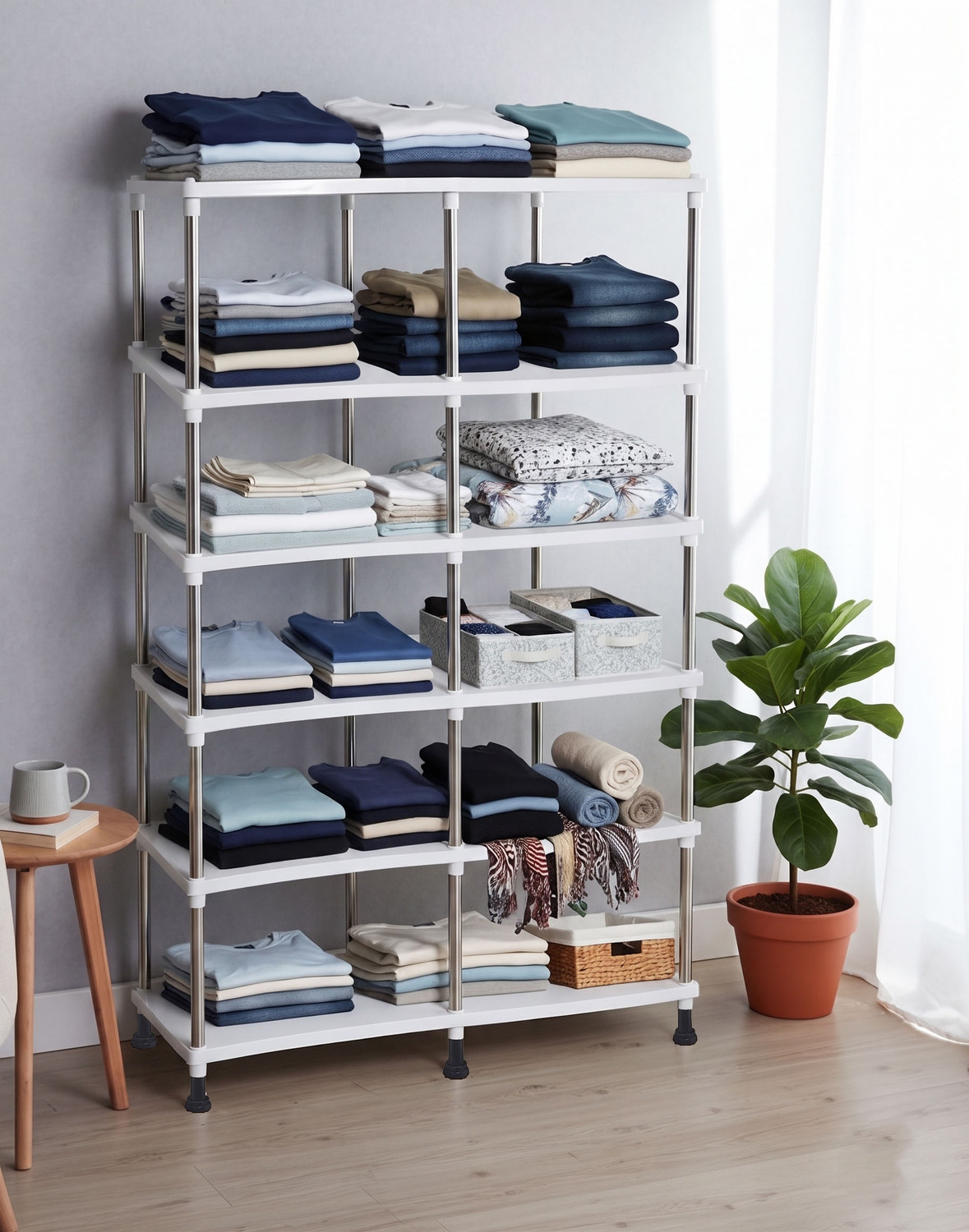 Image of Philoshop 6 Tier Plastic Storage Rack for Home PP Collapsible Wardrobe