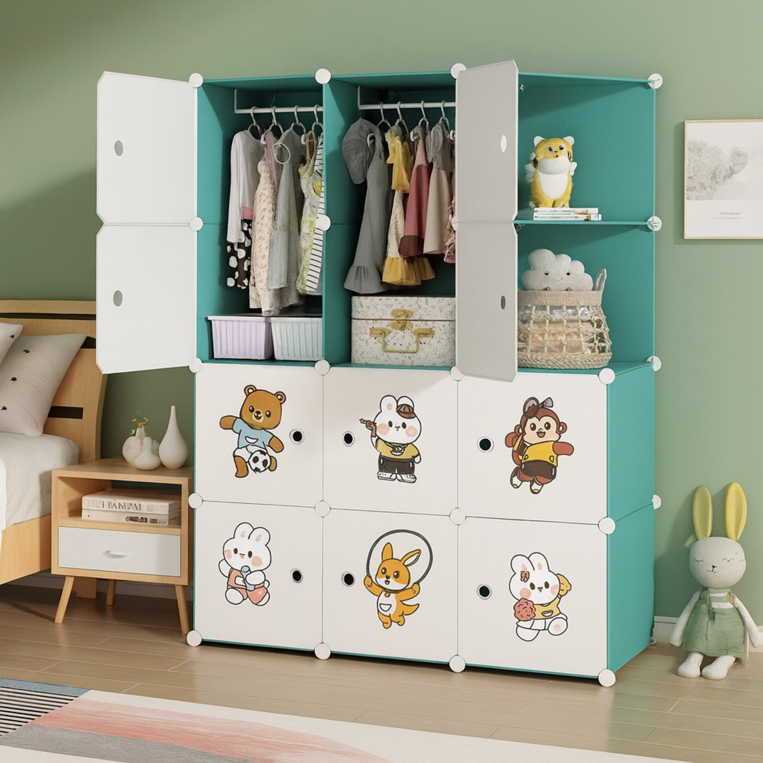 Image of Sasimo 10-Door 12-Shelf Plastic kids Collapsible Cupboard PC Collapsible Wardrobe