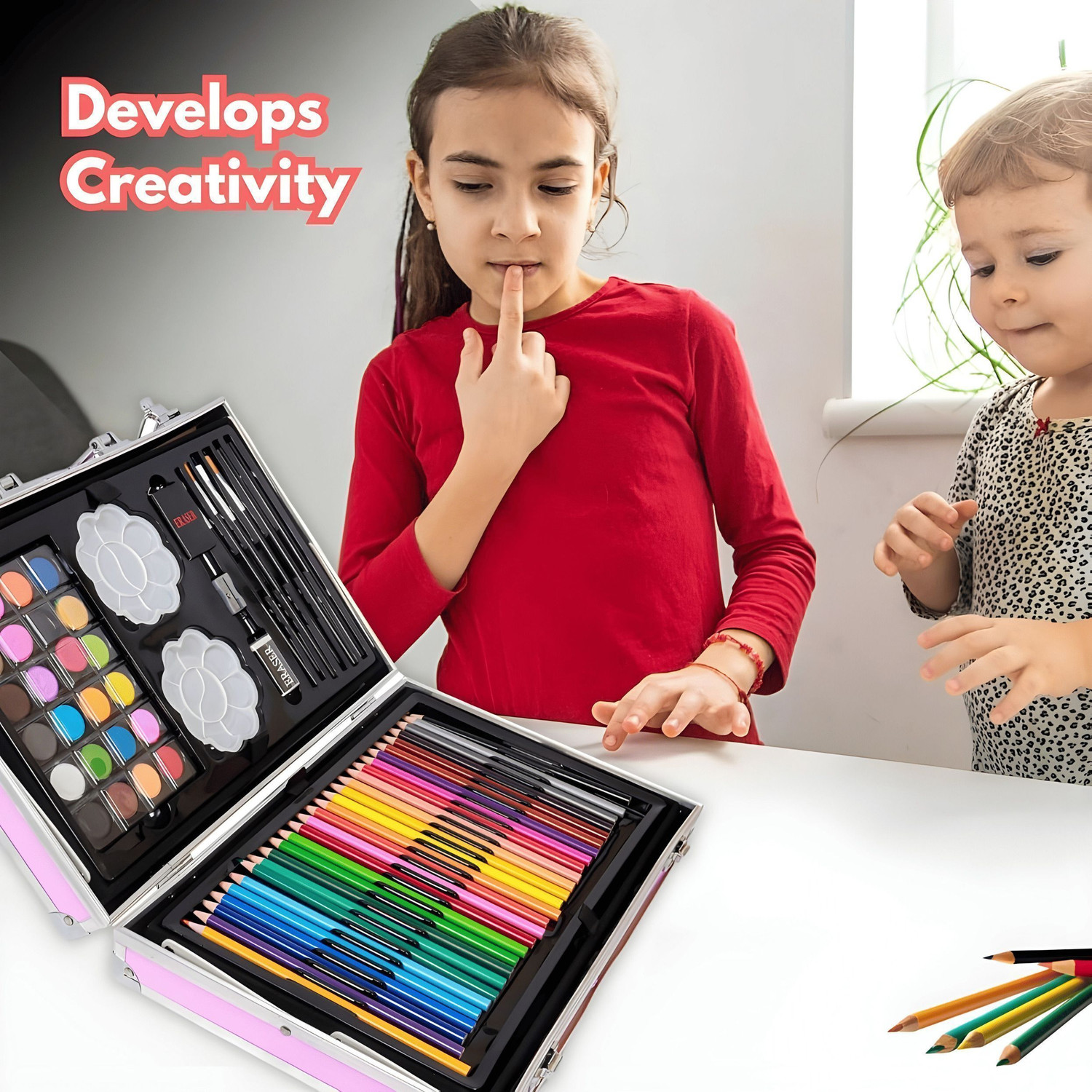 Image of NUVIO 145-Piece Art and Craft Kit for Kids | Drawing and Painting Set with Box Triangular Shaped Color Pencils