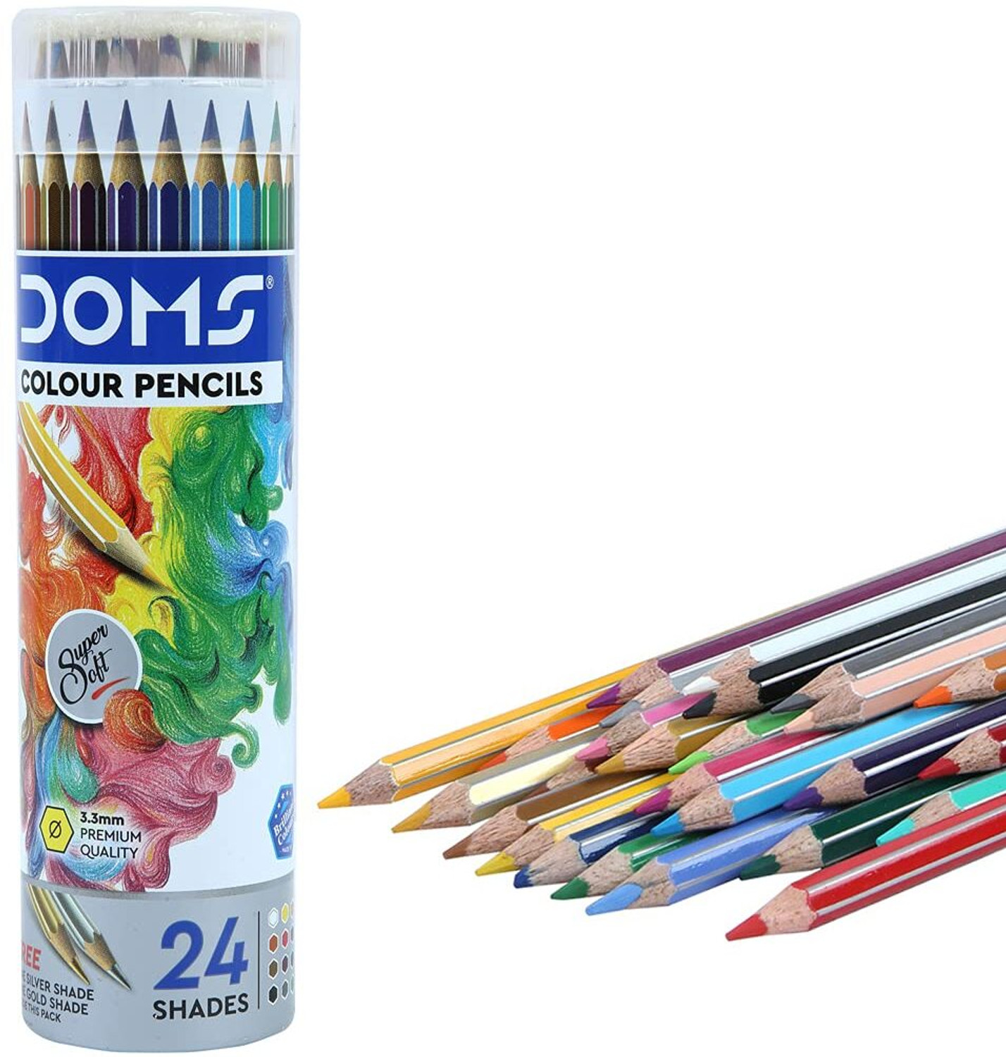 Image of DOMS Non Toxic 24 Shades With Tin Hexagonal Shaped Color Pencils