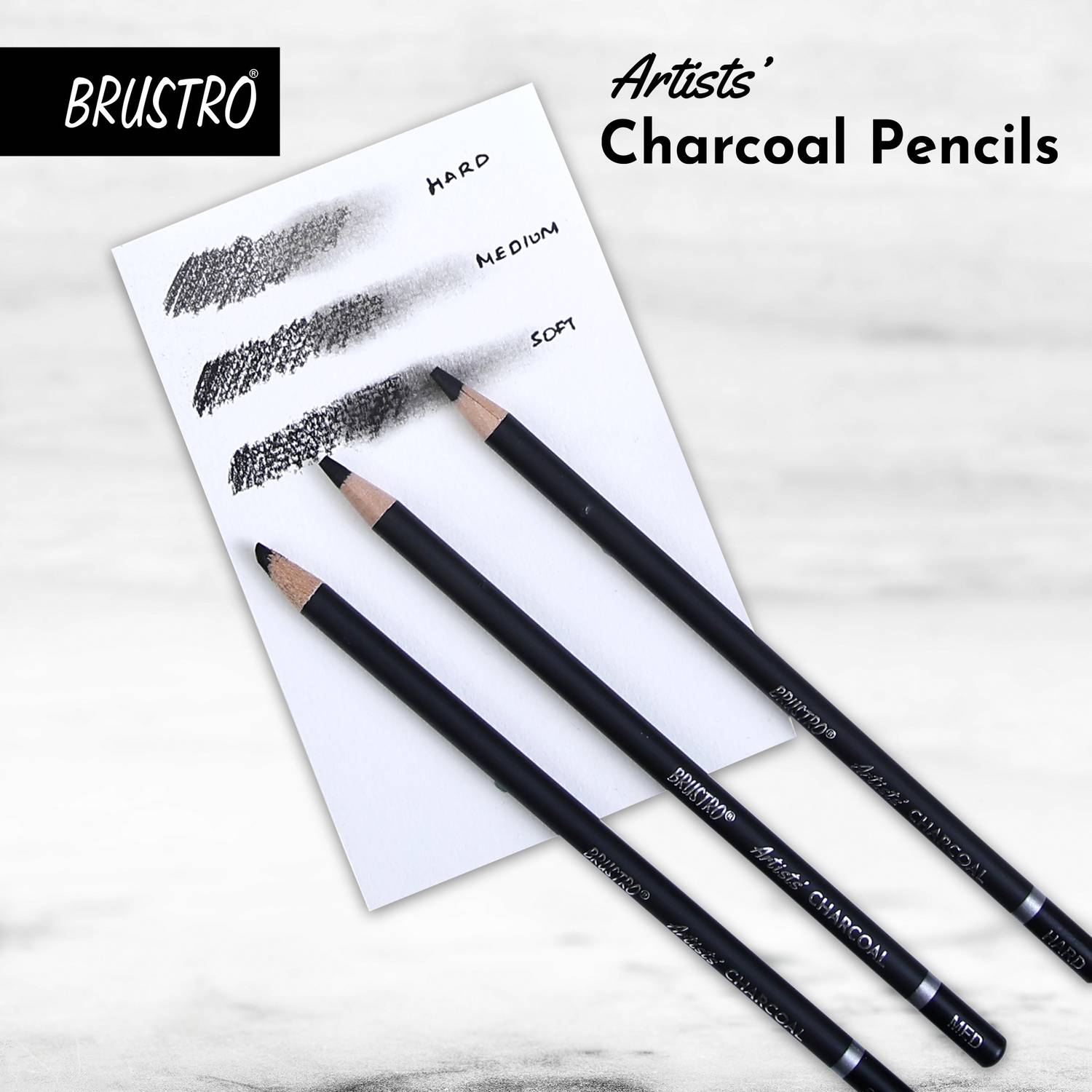 BRuSTRO Artists Charcoal Pencils (4 Black, 1 White) - Image 3