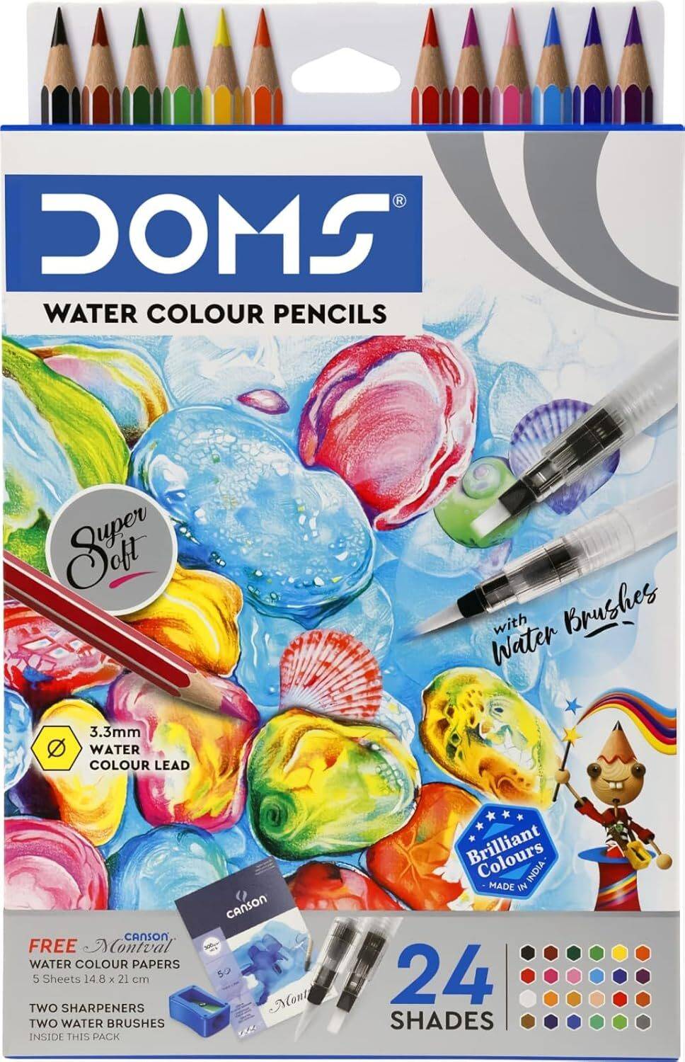 DOMS Water Colour Pencils 24 Shades with Brushes - Image 1