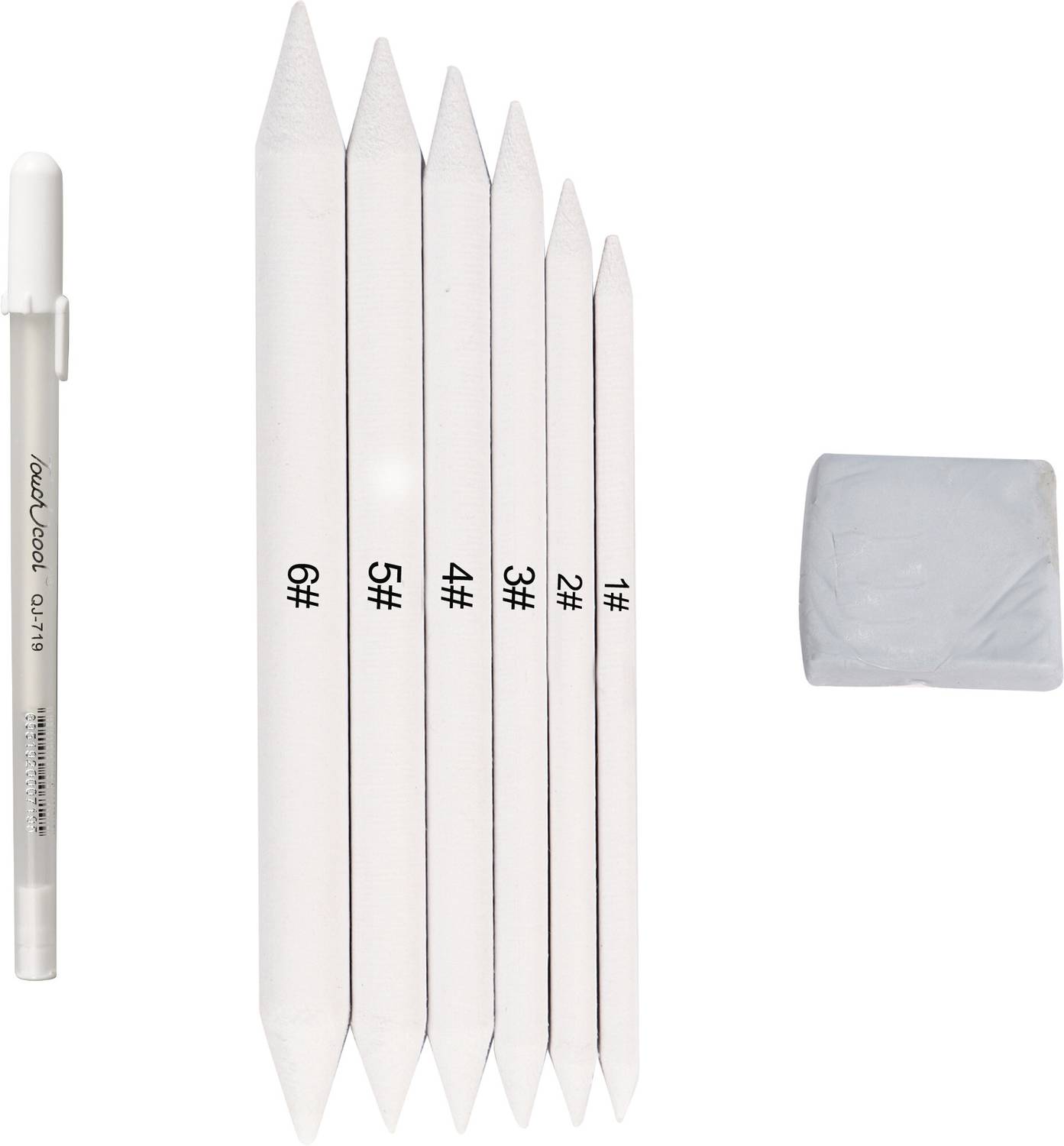 Aashwi Art White Paper Stumps/ With Kneadable Eraser & 1 White Highlighter Pen 0.8mm Professional Art Sketching Shaped Color Pencils