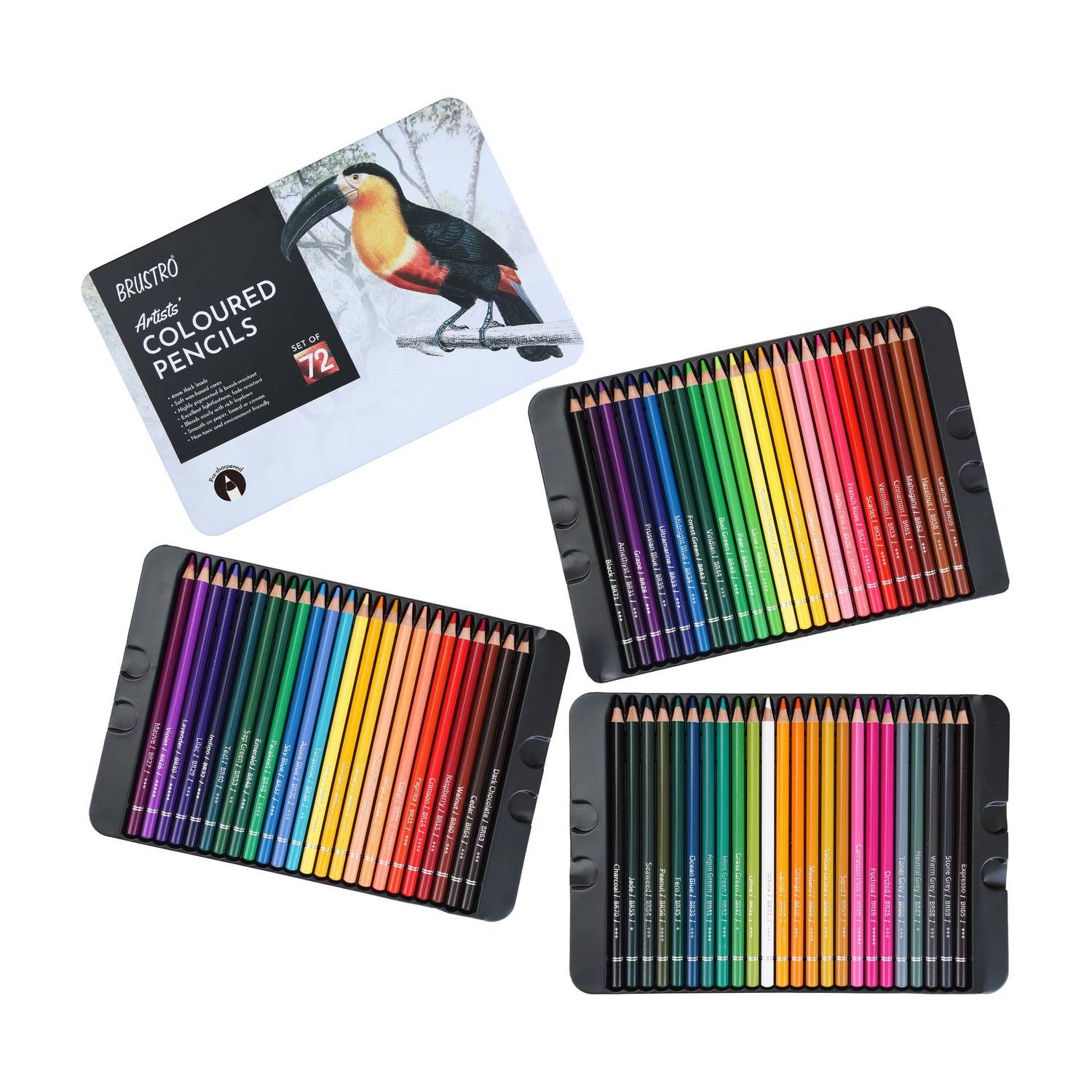 BRuSTRO Artists Colour Pencil Set of 72 (in an Elegant tin Box) Round Shaped Color Pencils