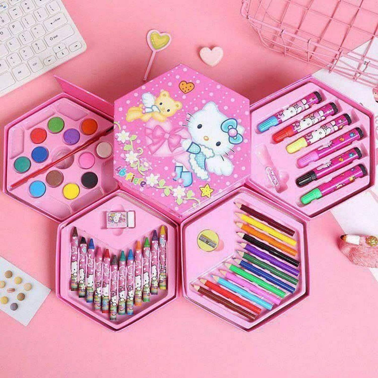 AKSHAR4u 46Pcs Art Kit Set For Kids Painting Box with Colour Pencil Crayons Water Colour