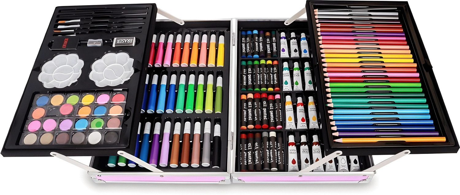 Image of NUVIO 145-Piece Art and Craft Kit for Kids | Drawing and Painting Set with Box Triangular Shaped Color Pencils