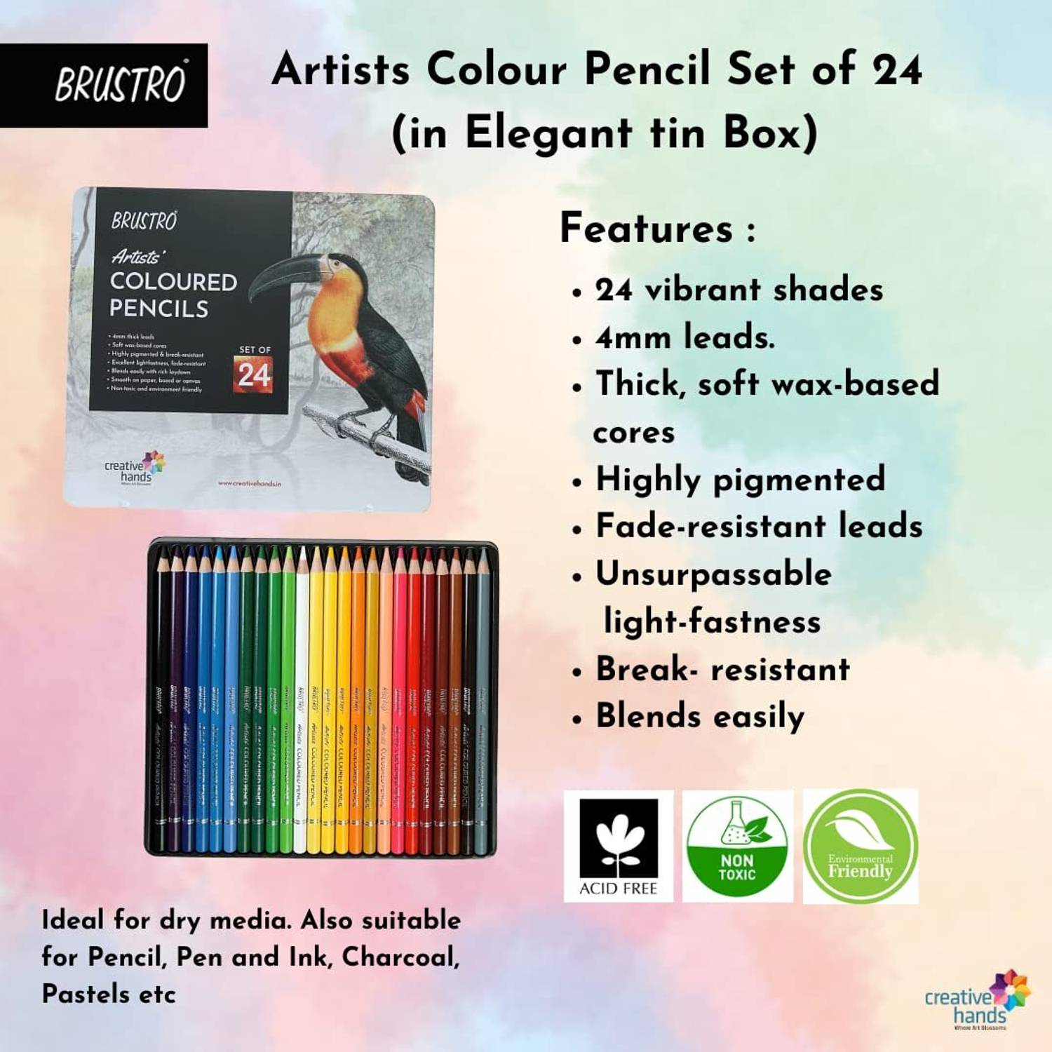 BRuSTRO Artists' 4MM Colored Pencils, 24 Count Pack of 24 - Image 2